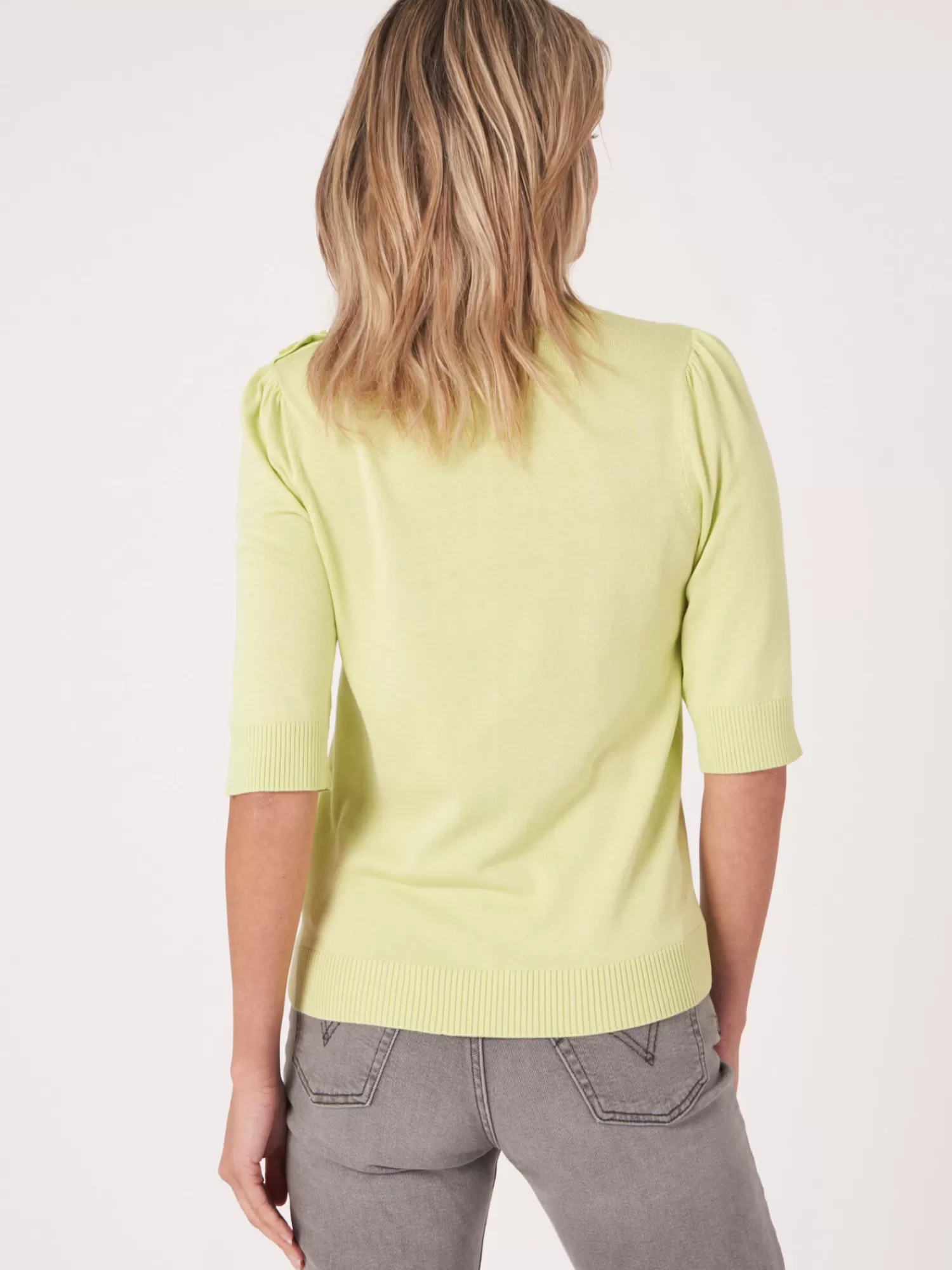 REPEAT cashmere Pullover>Kurzarm-Pullover Aus Baumwollmischung Soda