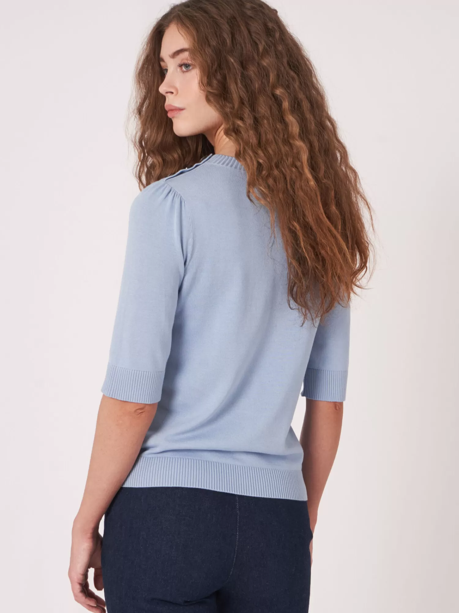 REPEAT cashmere Pullover>Kurzarm-Pullover Aus Baumwollmischung Lt Blue