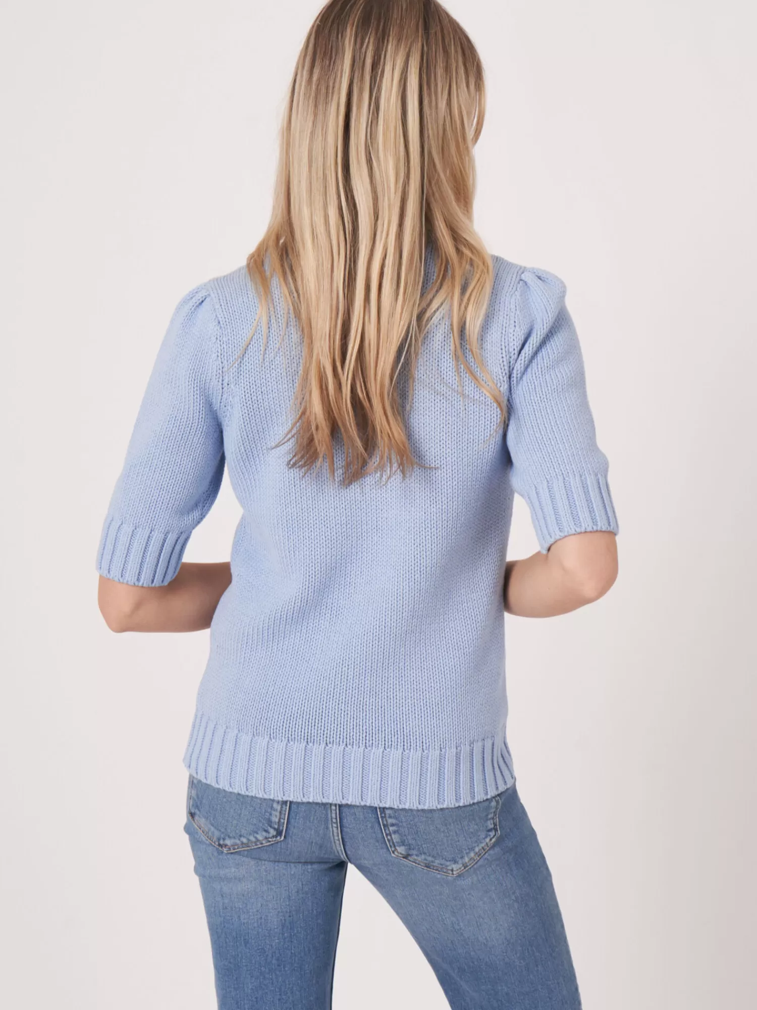 REPEAT cashmere Pullover>Kurzarm-Pullover Aus Größem Rippenstrick Lt Blue