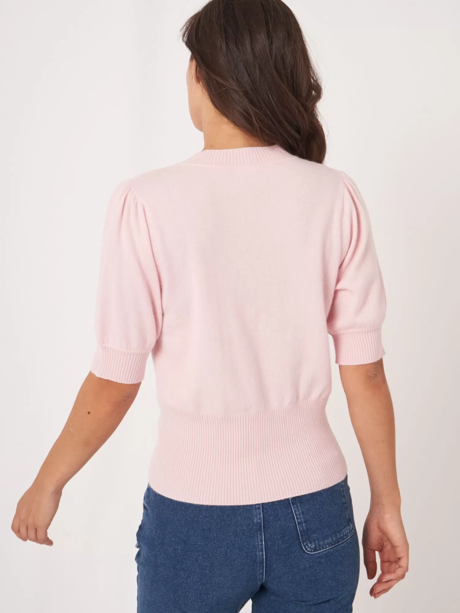 REPEAT cashmere Organisches Kaschmir>Kurzarm-Pullover Aus Kaschmir-Seidenmischung Rose