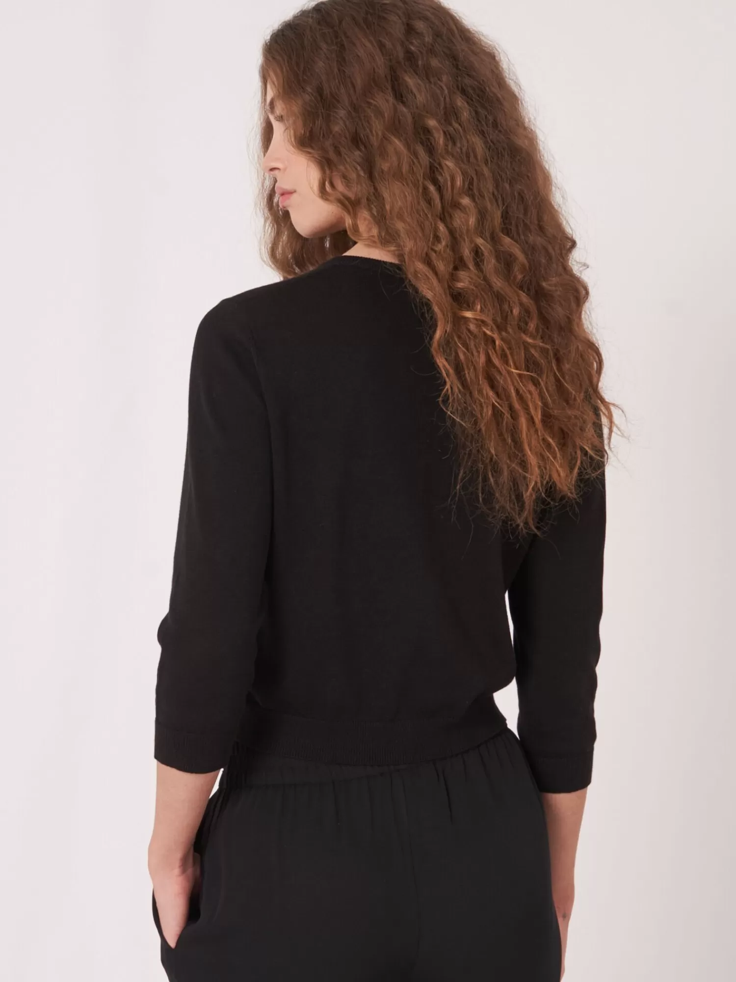 REPEAT cashmere Strickjacken>Kurzer Cardigan Mit Rundhalsausschnitt Aus Organischer Baumwollmischung Black