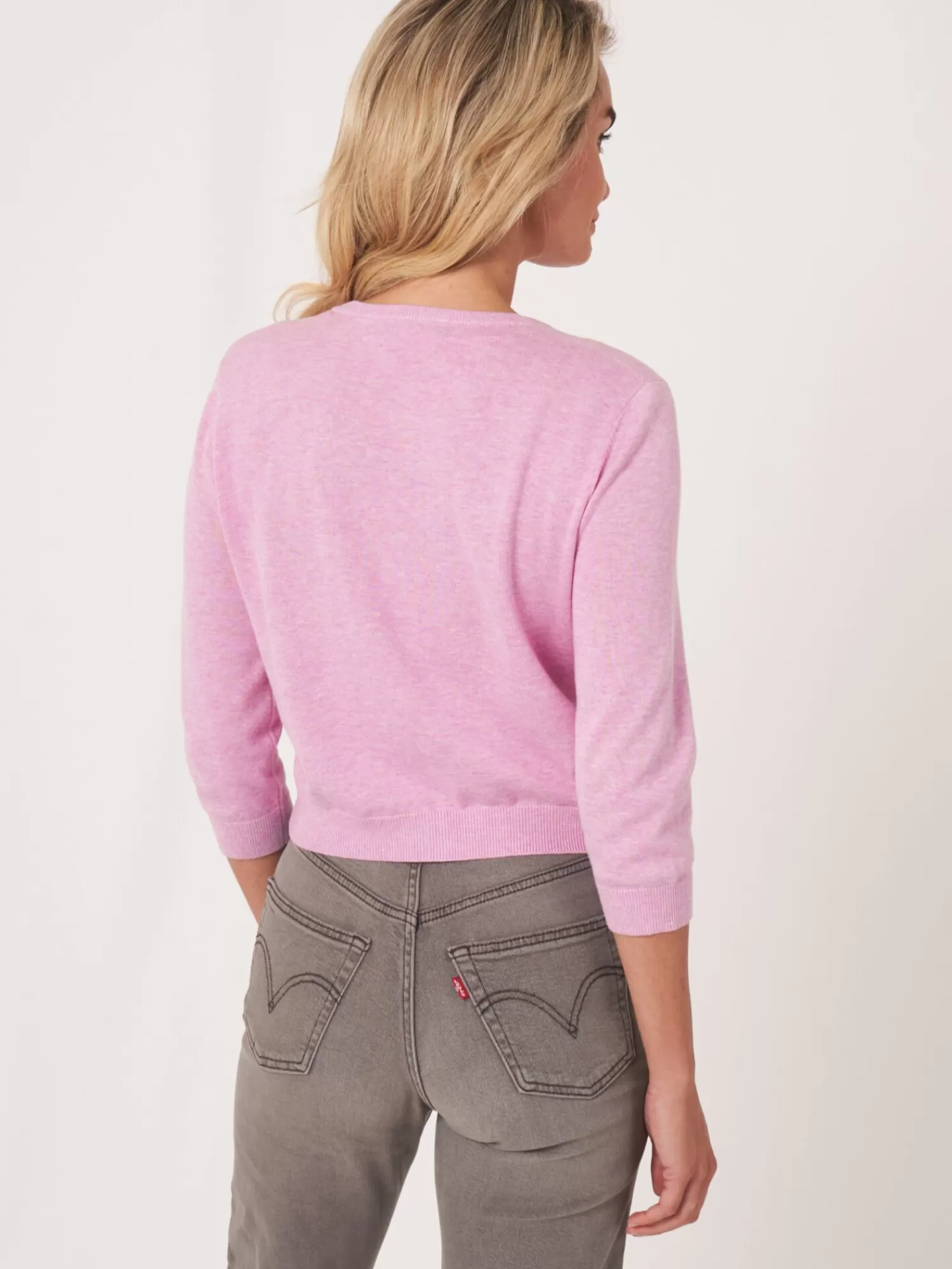 REPEAT cashmere Strickjacken>Kurzer Cardigan Mit Rundhalsausschnitt Aus Organischer Baumwollmischung Orchid