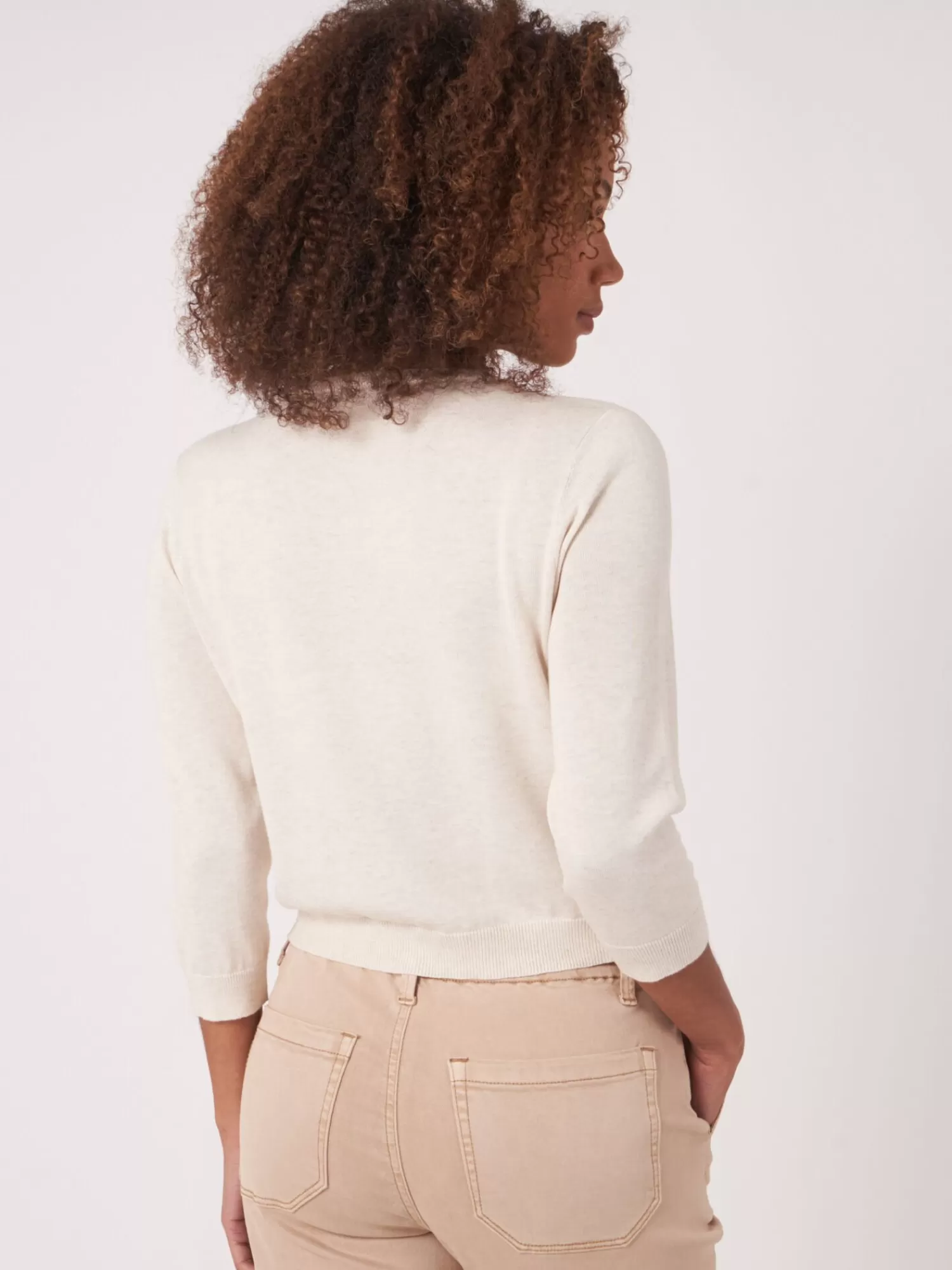 REPEAT cashmere Strickjacken>Kurzer Cardigan Mit Rundhalsausschnitt Aus Organischer Baumwollmischung Ivory