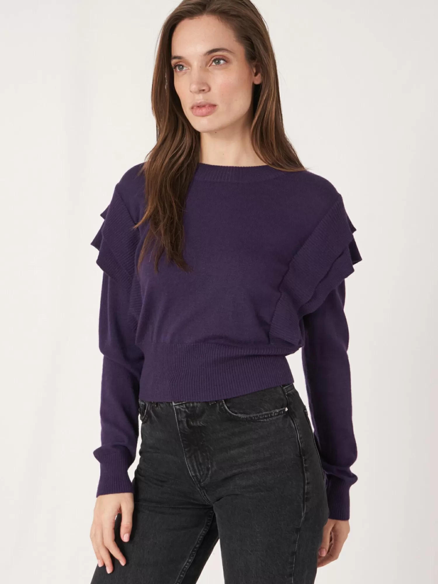 REPEAT cashmere Pullover>Kurzer Pullover Aus Merinowolle Mit Schulterdetails Purple