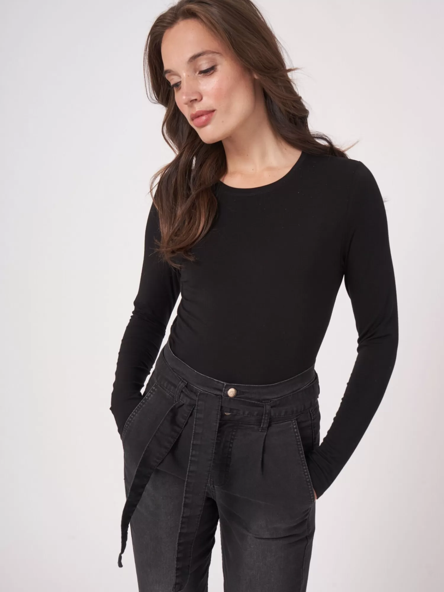 REPEAT cashmere Tops>Lang-Arm Shirt Fur Damen Black