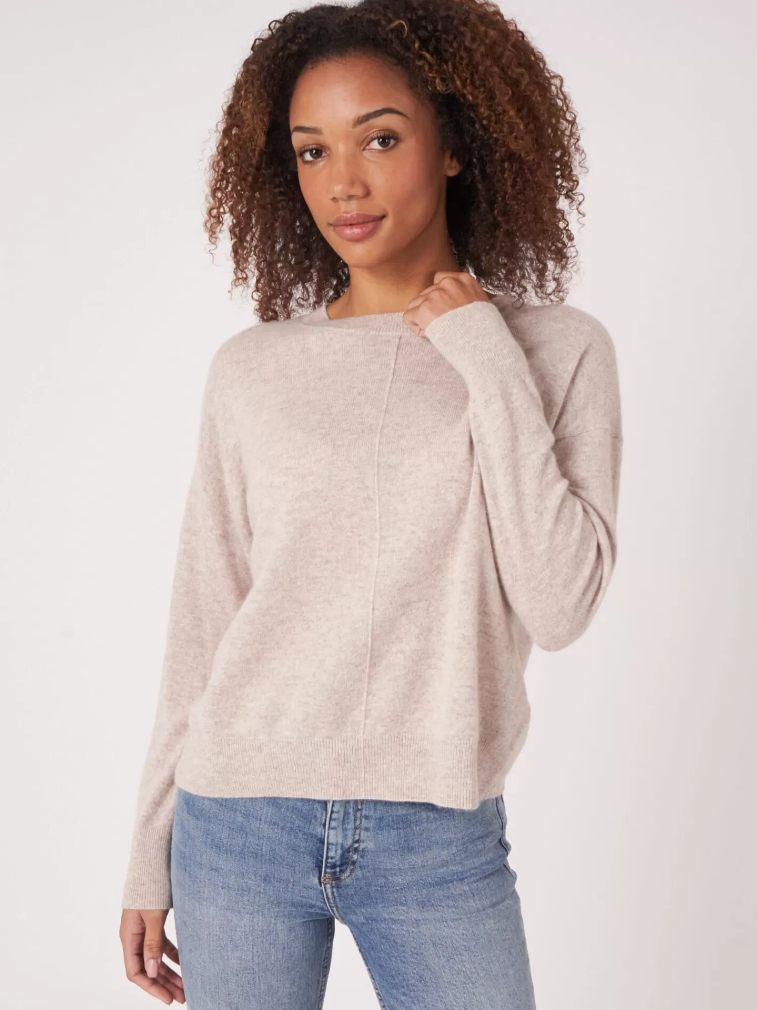 REPEAT cashmere Organisches Kaschmir>Lassiger Bio-Kaschmir-Pullover Mit Geknopftem Rucken Beige