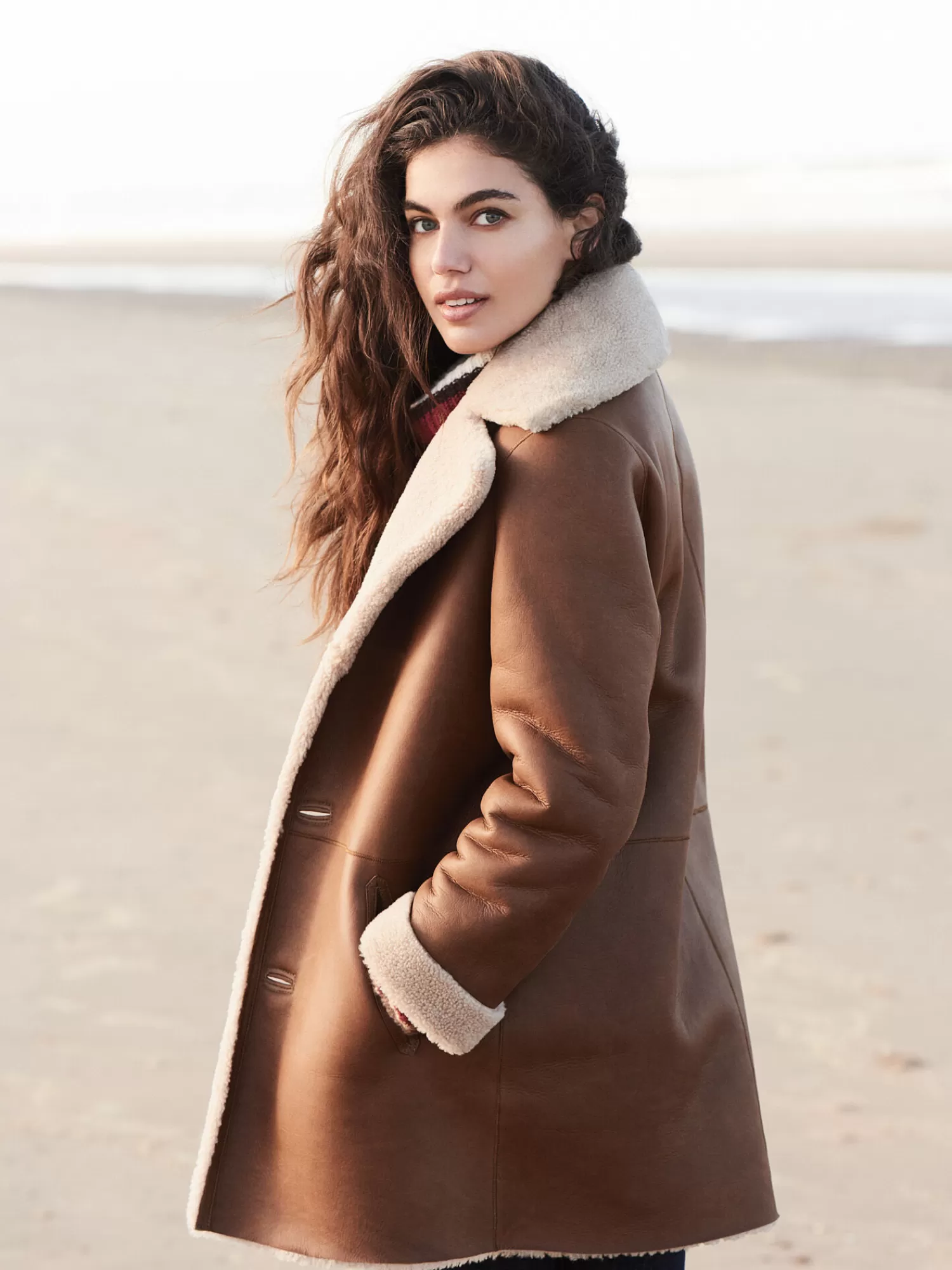 REPEAT cashmere Leder>Leder Shearling Mäntel Mit Wendefunktion Pecan