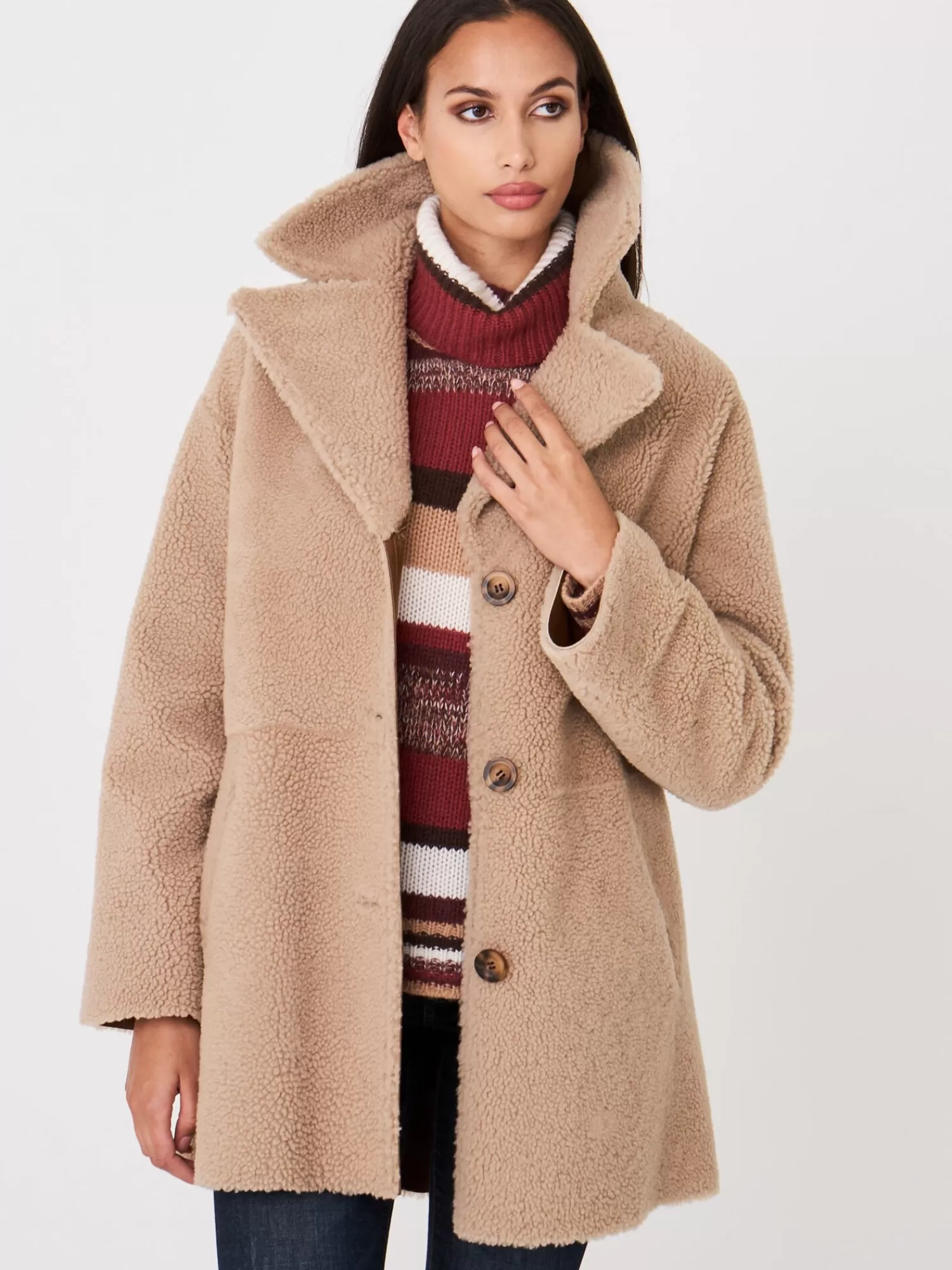 REPEAT cashmere Leder>Leder Shearling Mäntel Mit Wendefunktion Pecan