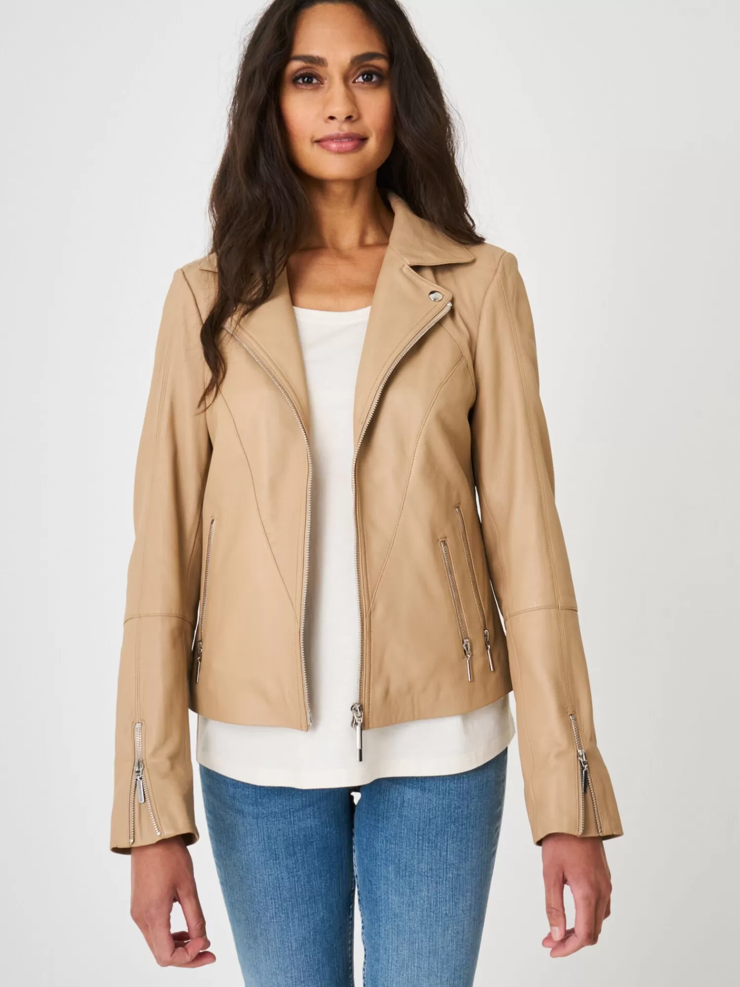 REPEAT cashmere Leder>Leder-Bikerjacke Nougat