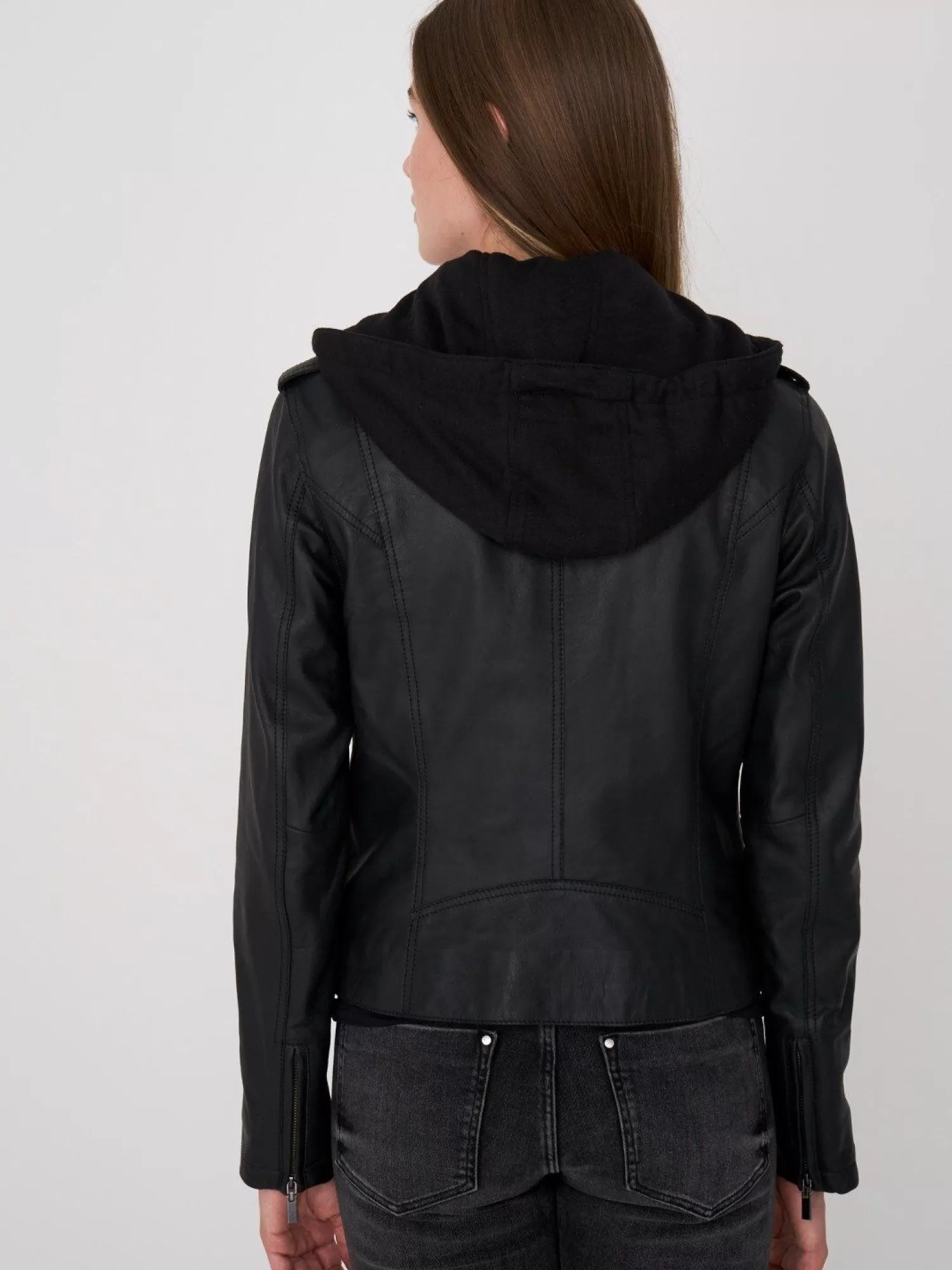 REPEAT cashmere Leder>Leder-Bikerjacke Mit Kapuze Black