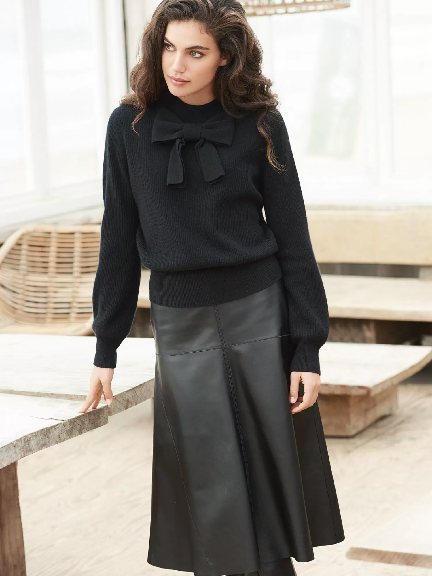 REPEAT cashmere Leder>Lederrock In A-Linie Black