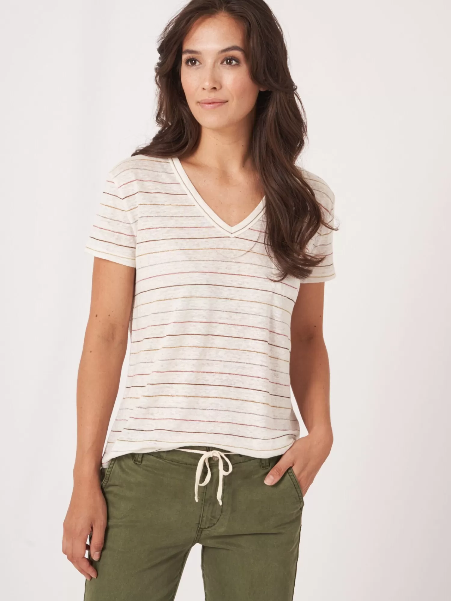 REPEAT cashmere Tops>Leinen T-Shirt Mit Glitzer-Streifen Multicolor