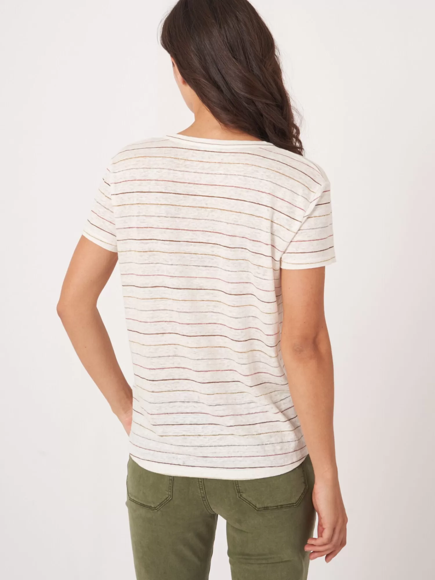 REPEAT cashmere Tops>Leinen T-Shirt Mit Glitzer-Streifen Multicolor