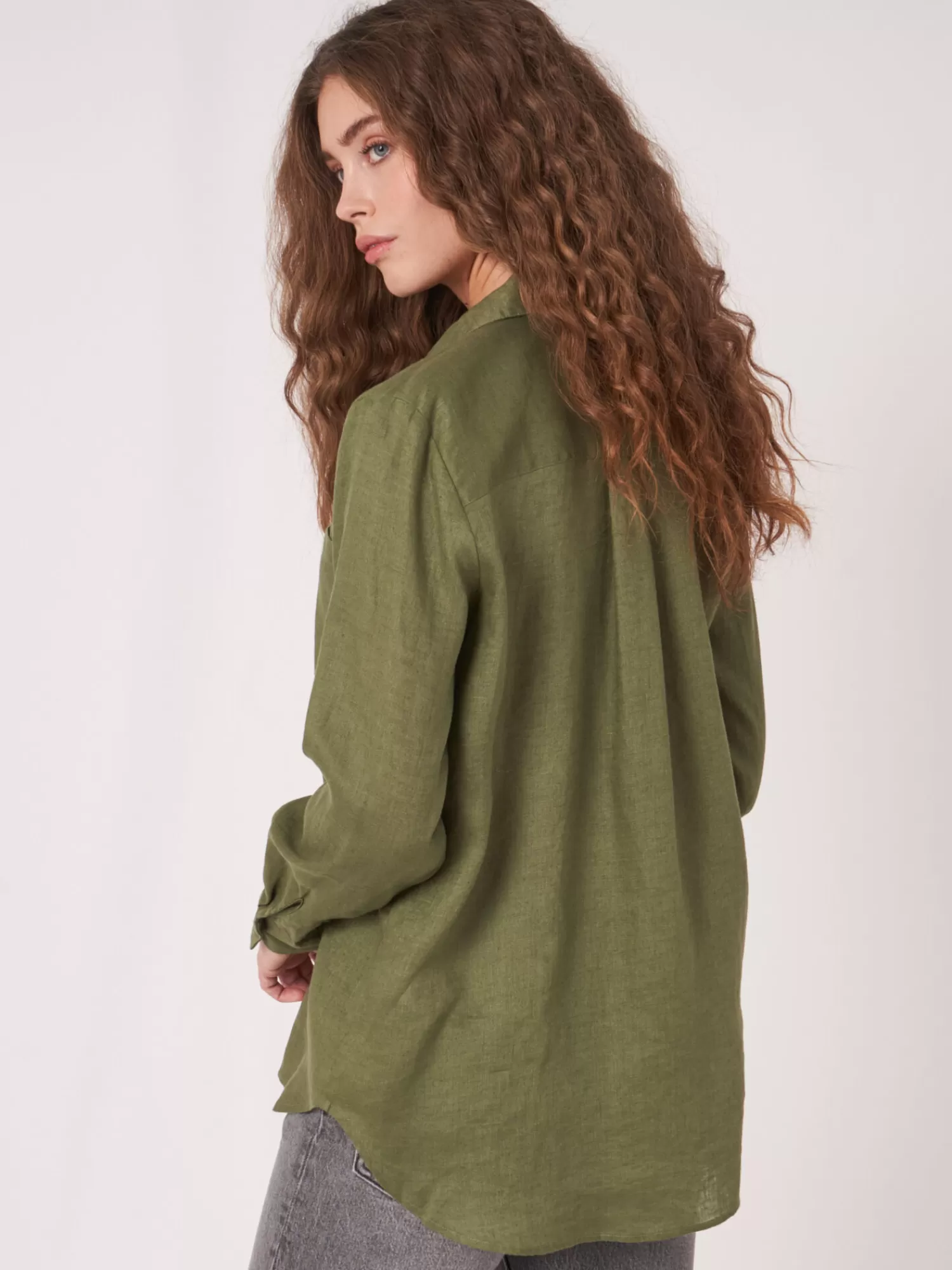 REPEAT cashmere Blusen>Leinenbluse Mit Brusttaschen Matcha