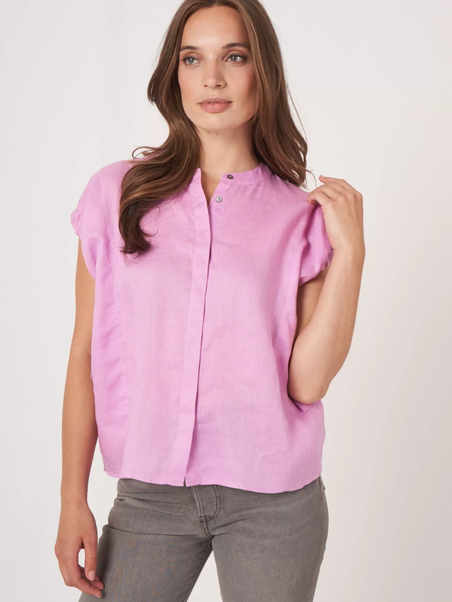 REPEAT cashmere Blusen>Leinenbluse Mit Kordelzug Am Armlocher Orchid