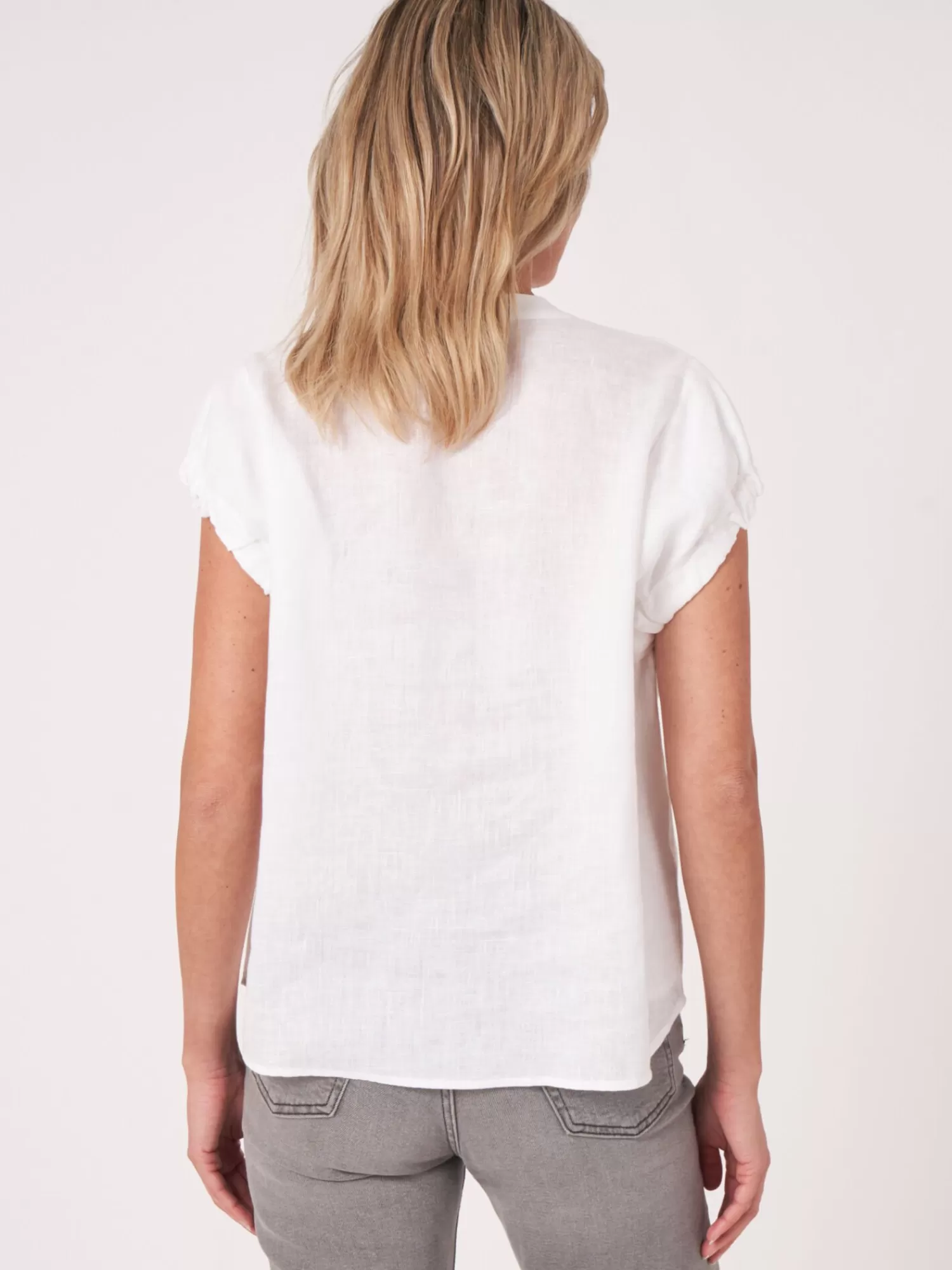 REPEAT cashmere Blusen>Leinenbluse Mit Kordelzug Am Armlocher White