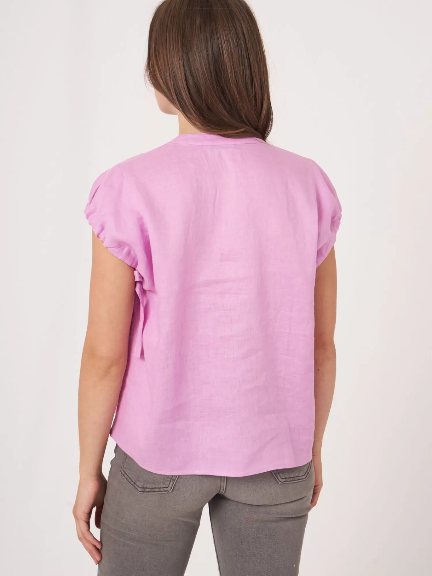 REPEAT cashmere Blusen>Leinenbluse Mit Kordelzug Am Armlocher Orchid