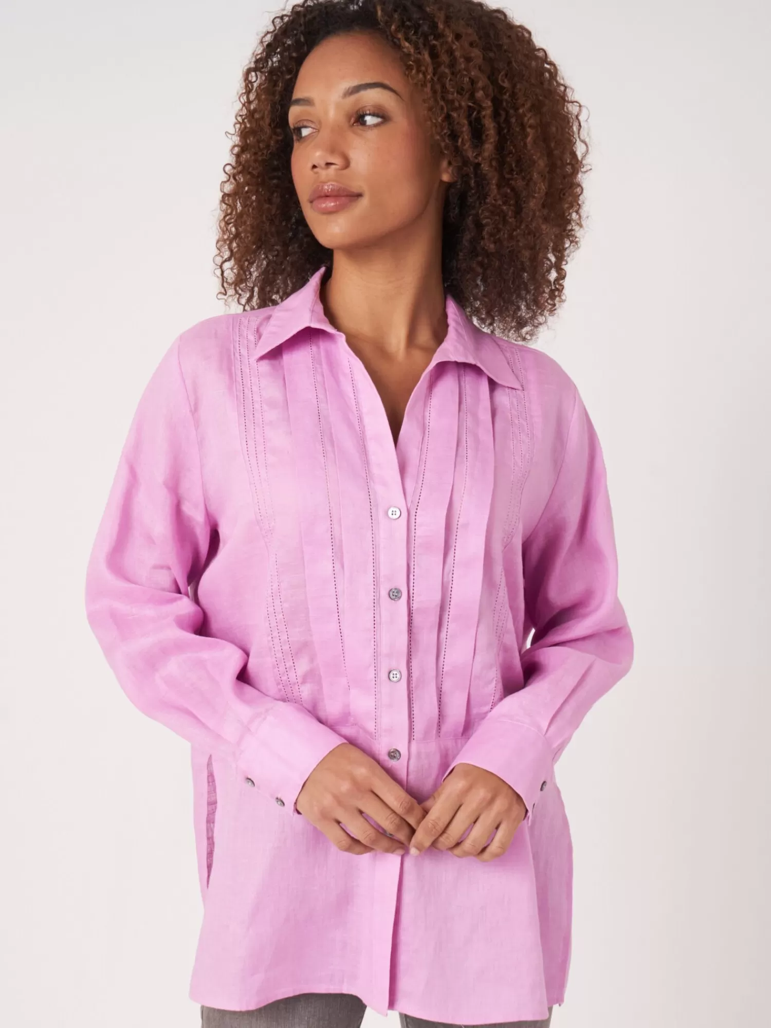 REPEAT cashmere Blusen>Leinenhemd Mit Rusche Orchid