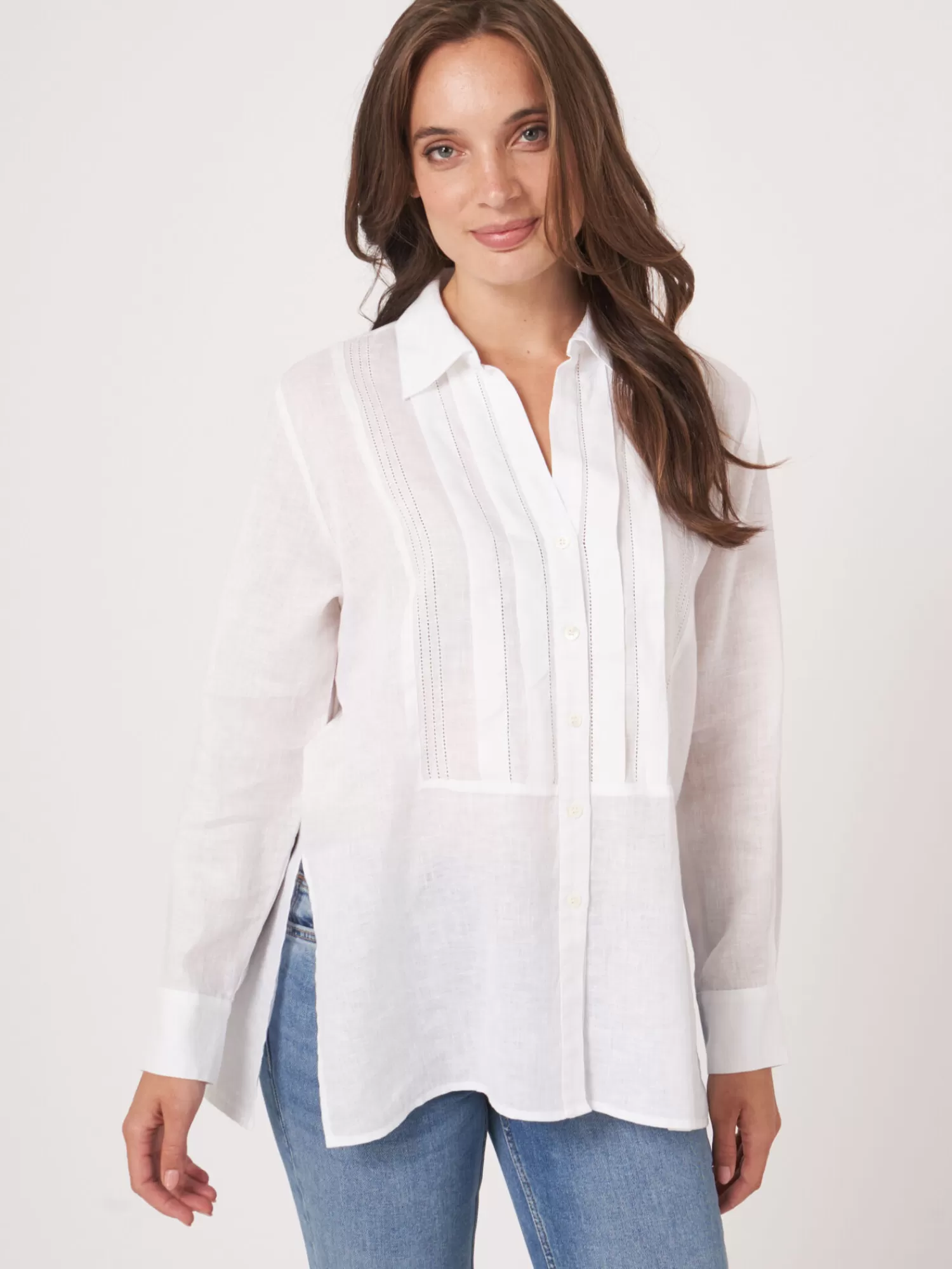 REPEAT cashmere Blusen>Leinenhemd Mit Rusche White