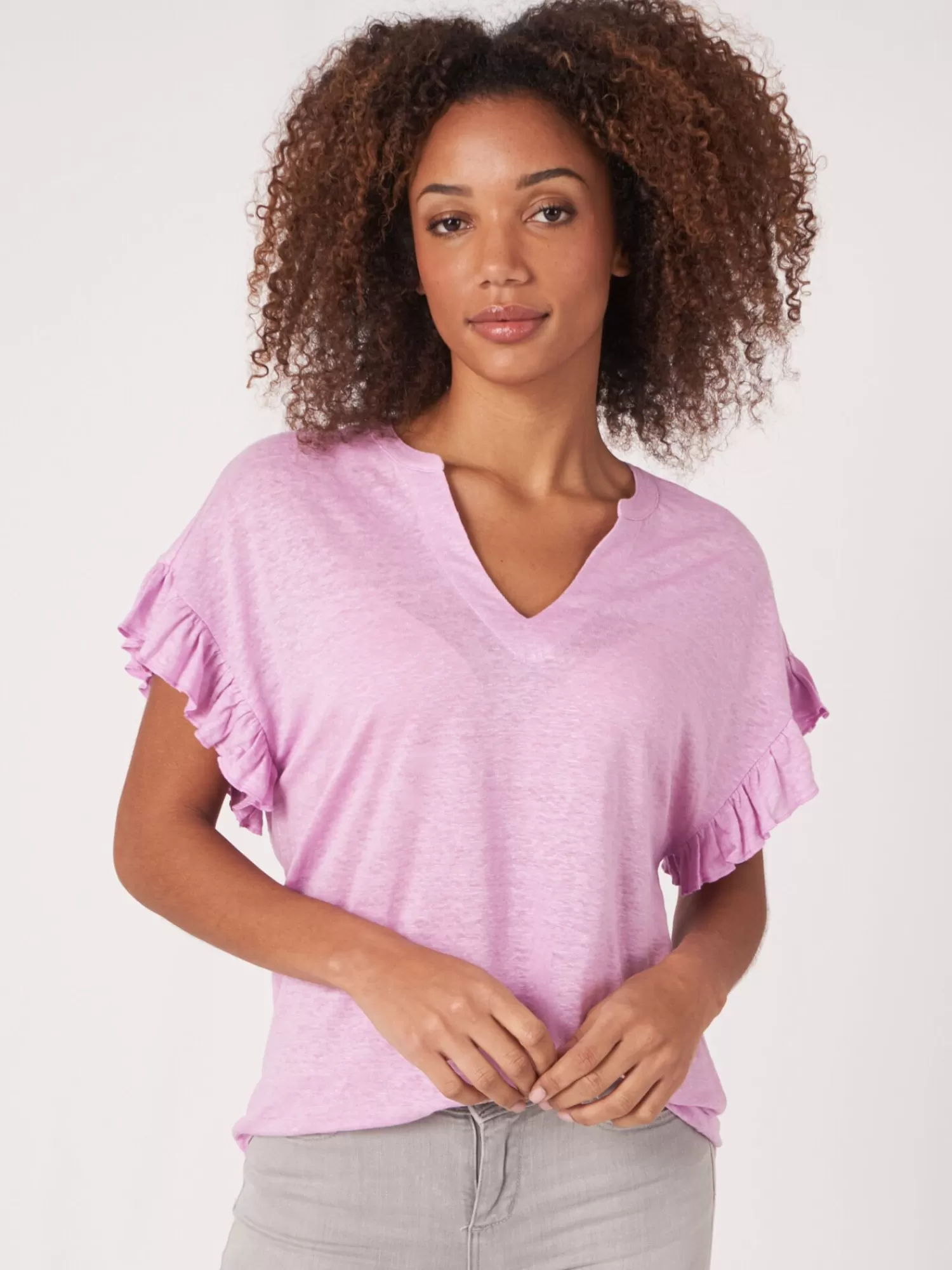 REPEAT cashmere Tops>Leinen-Top Mit Rusche Orchid