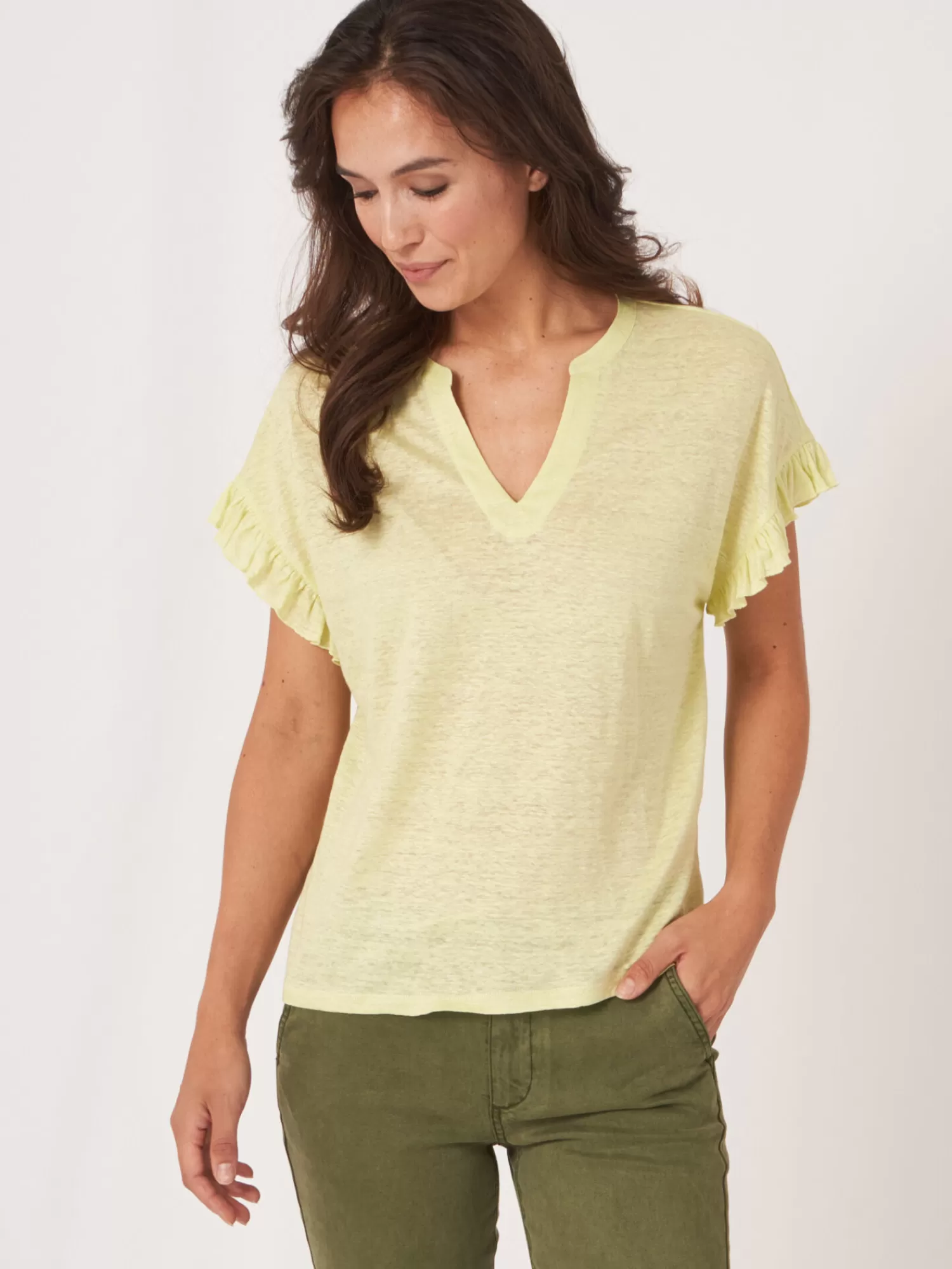 REPEAT cashmere Tops>Leinen-Top Mit Rusche Soda