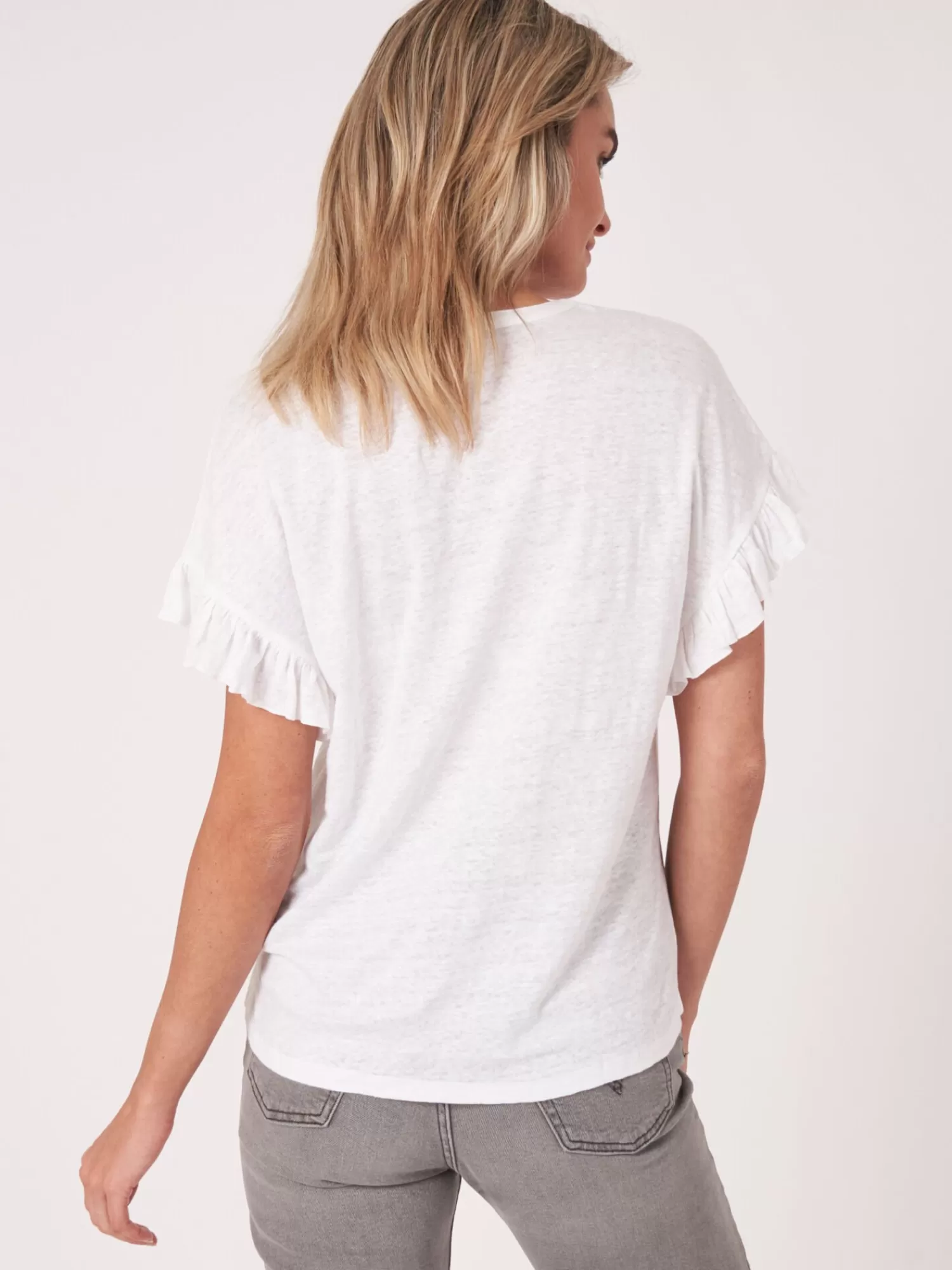 REPEAT cashmere Tops>Leinen-Top Mit Rusche White