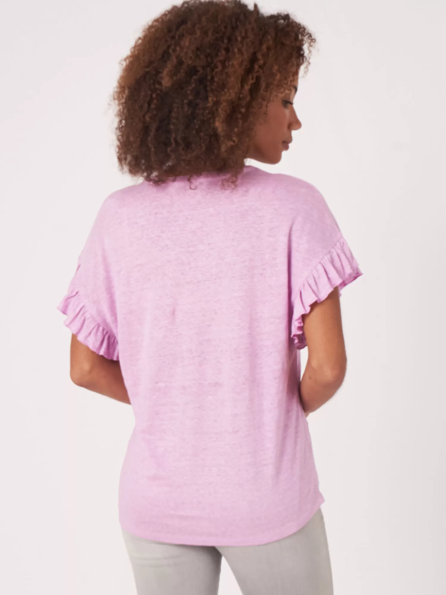 REPEAT cashmere Tops>Leinen-Top Mit Rusche Orchid