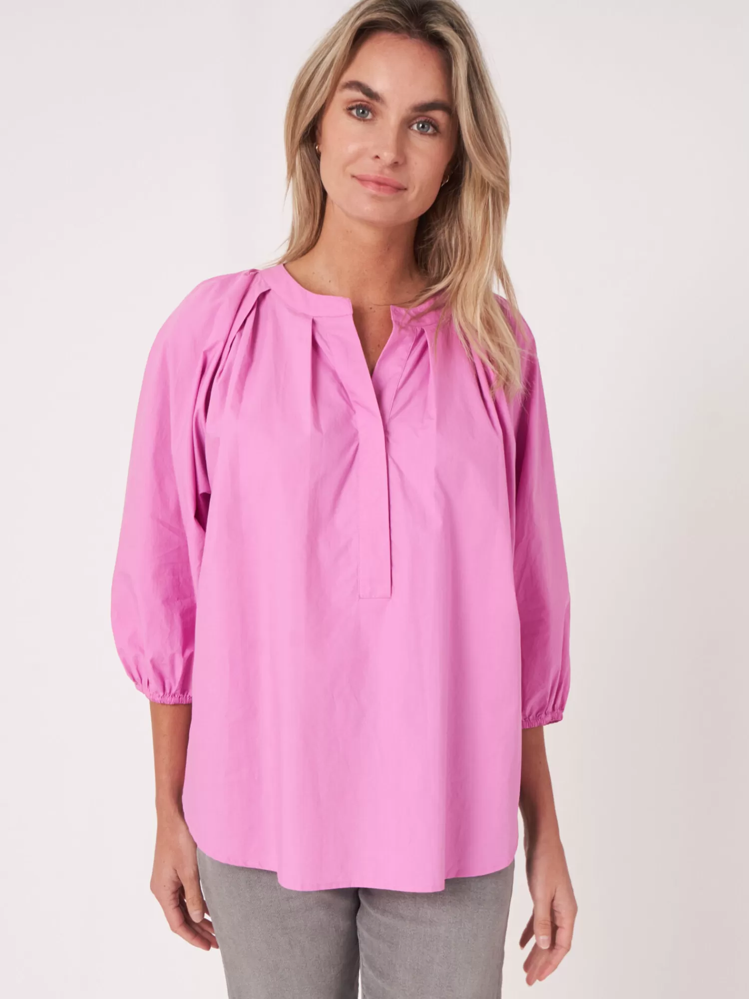 REPEAT cashmere Blusen>Locker Geschnittene Bluse Mit 3/4 Raglan-Puffarmeln Blossom