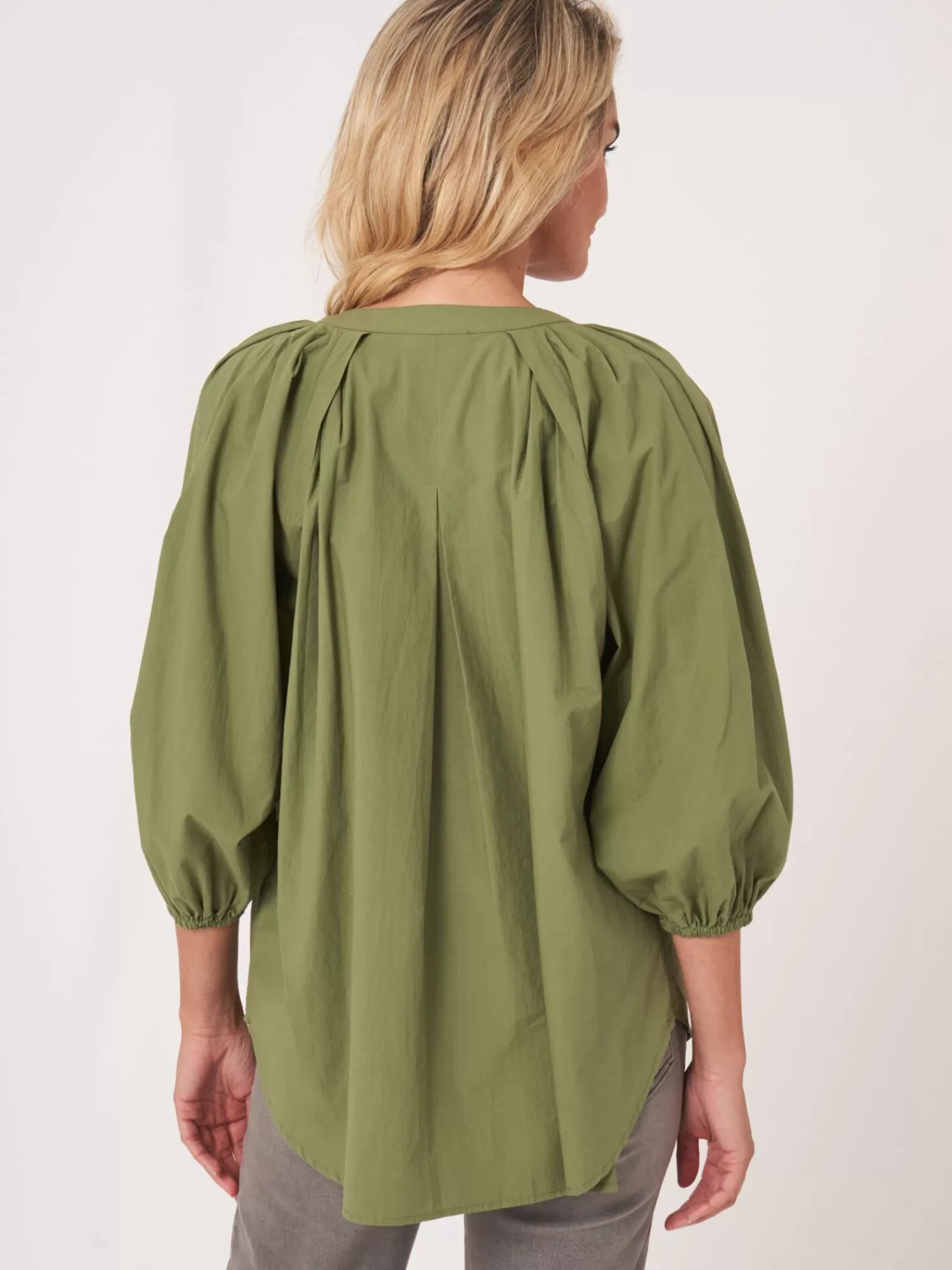 REPEAT cashmere Blusen>Locker Geschnittene Bluse Mit 3/4 Raglan-Puffarmeln Matcha