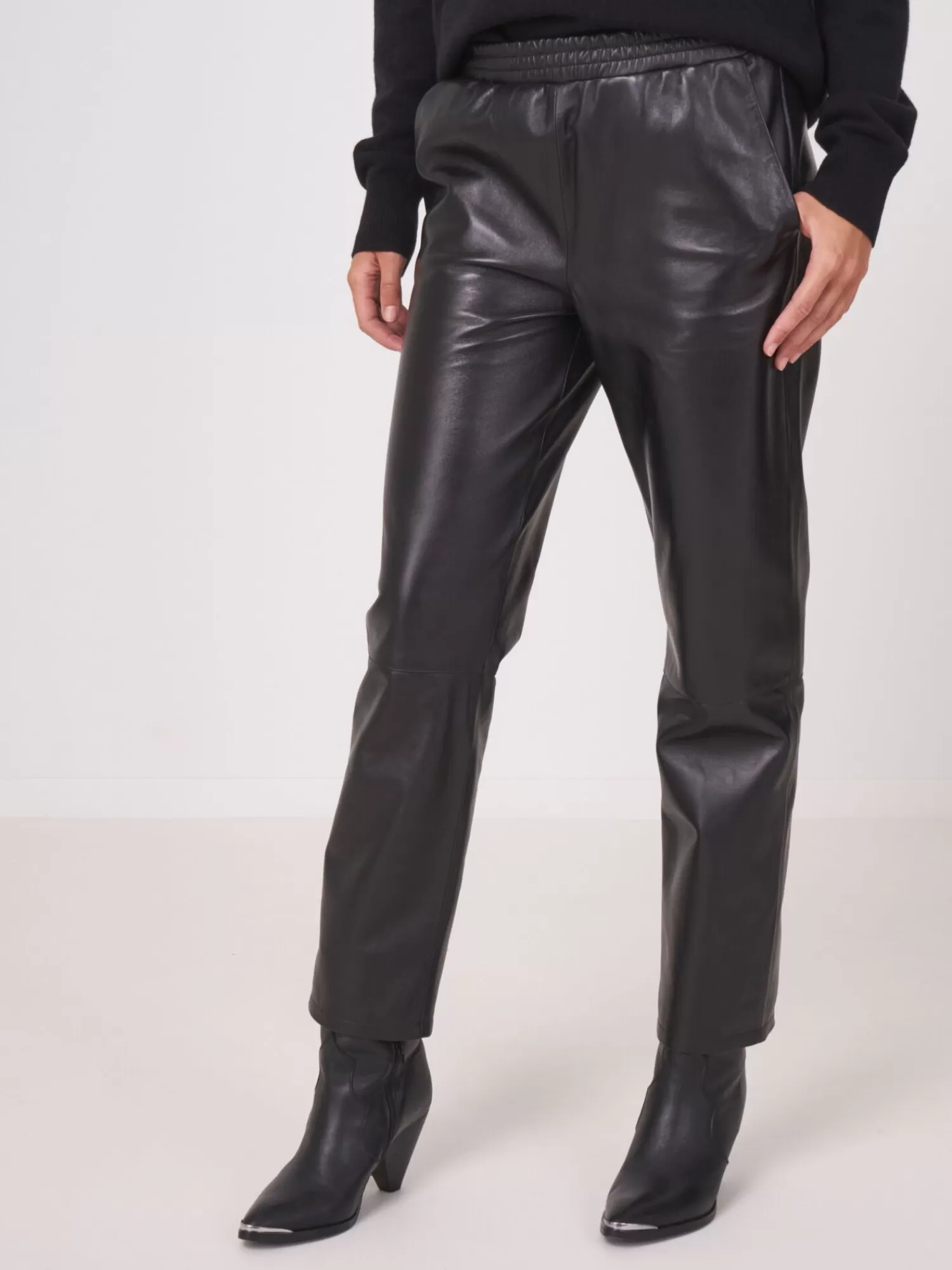 REPEAT cashmere Leder>Locker Geschnittene Lederhose Black