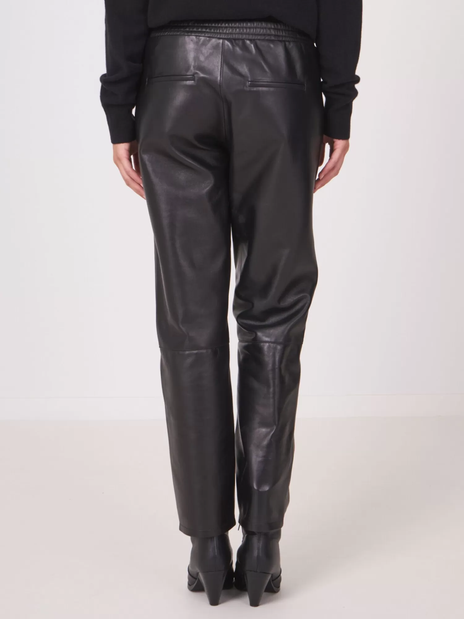 REPEAT cashmere Leder>Locker Geschnittene Lederhose Black