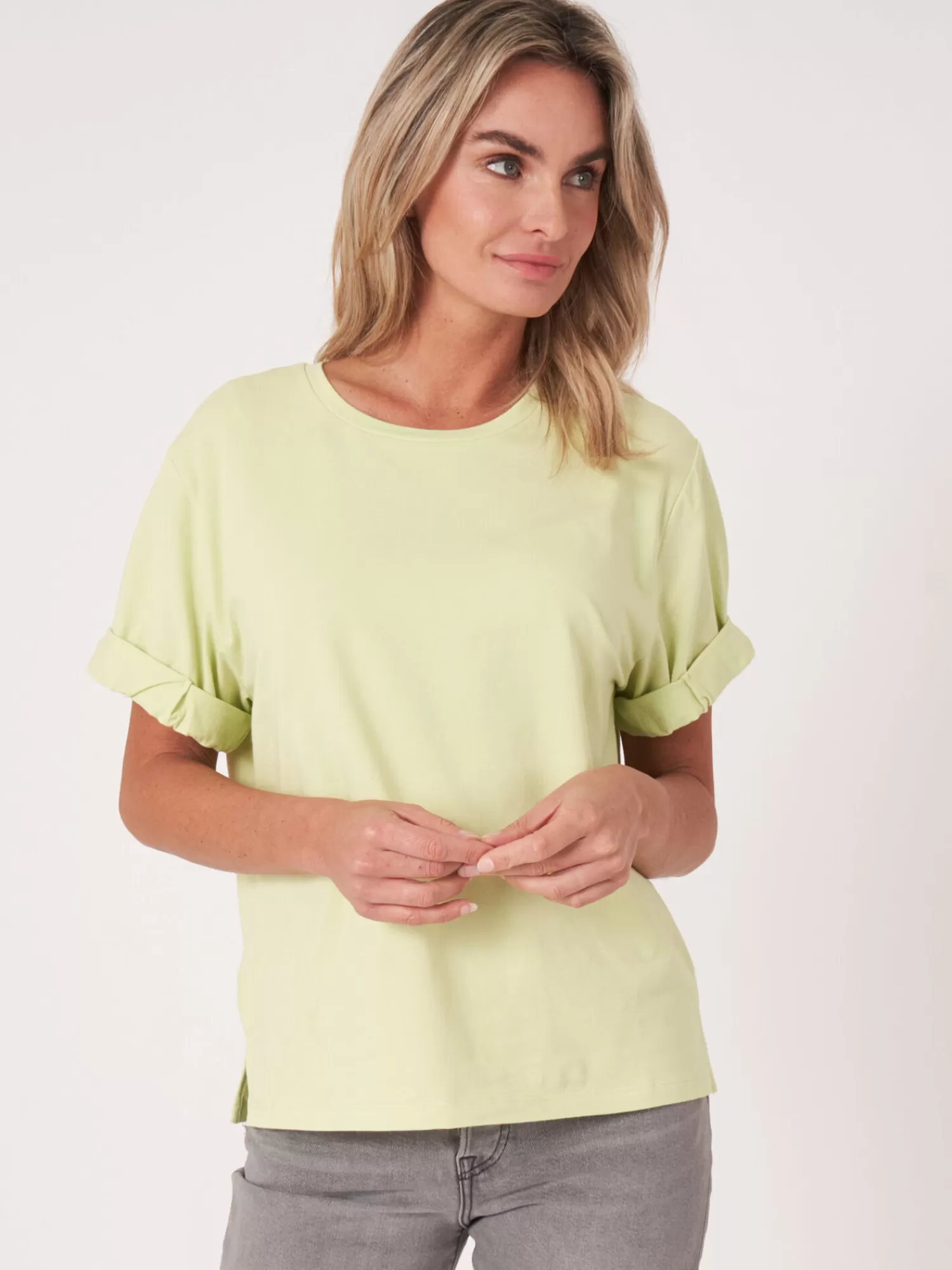 REPEAT cashmere Tops>Locker Geschnittenes T-Shirt Mit Aufgeschlagenen Armeln Soda