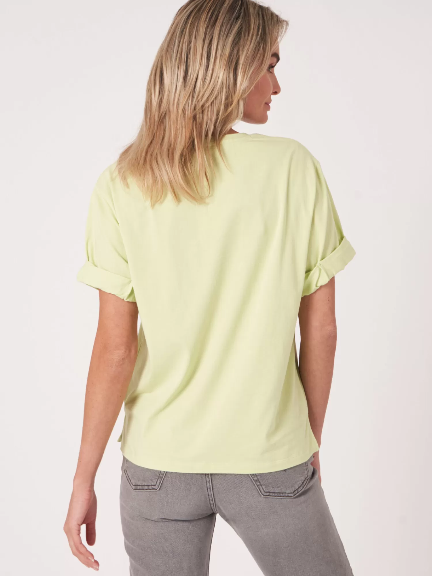 REPEAT cashmere Tops>Locker Geschnittenes T-Shirt Mit Aufgeschlagenen Armeln Soda