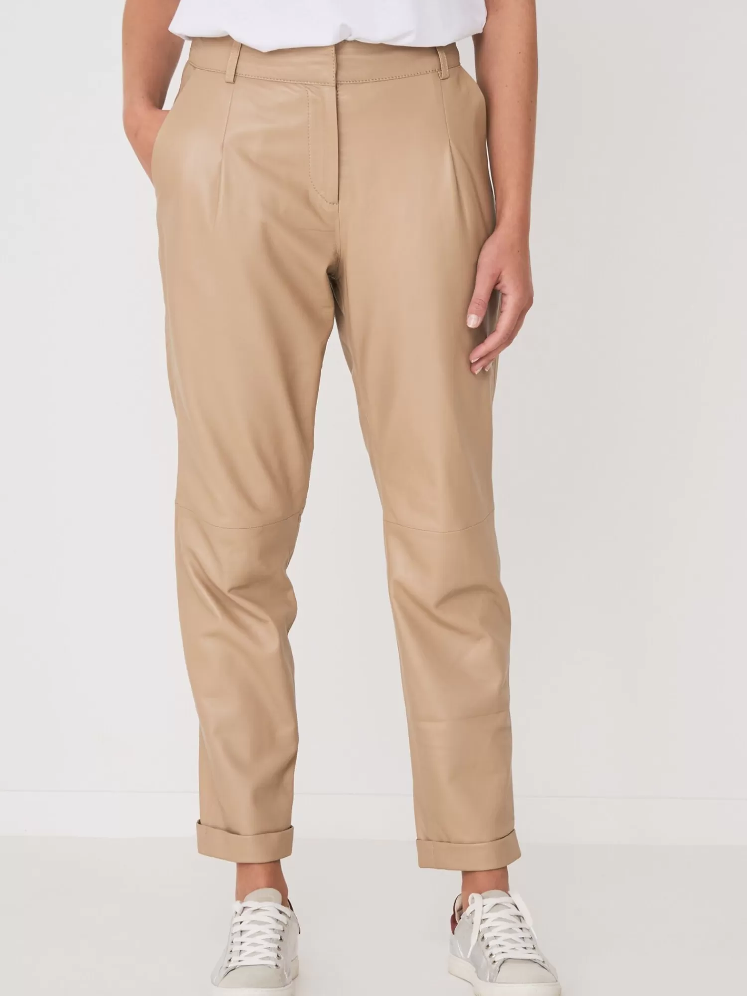 REPEAT cashmere Leder>Loose Fit Lederhose Nougat