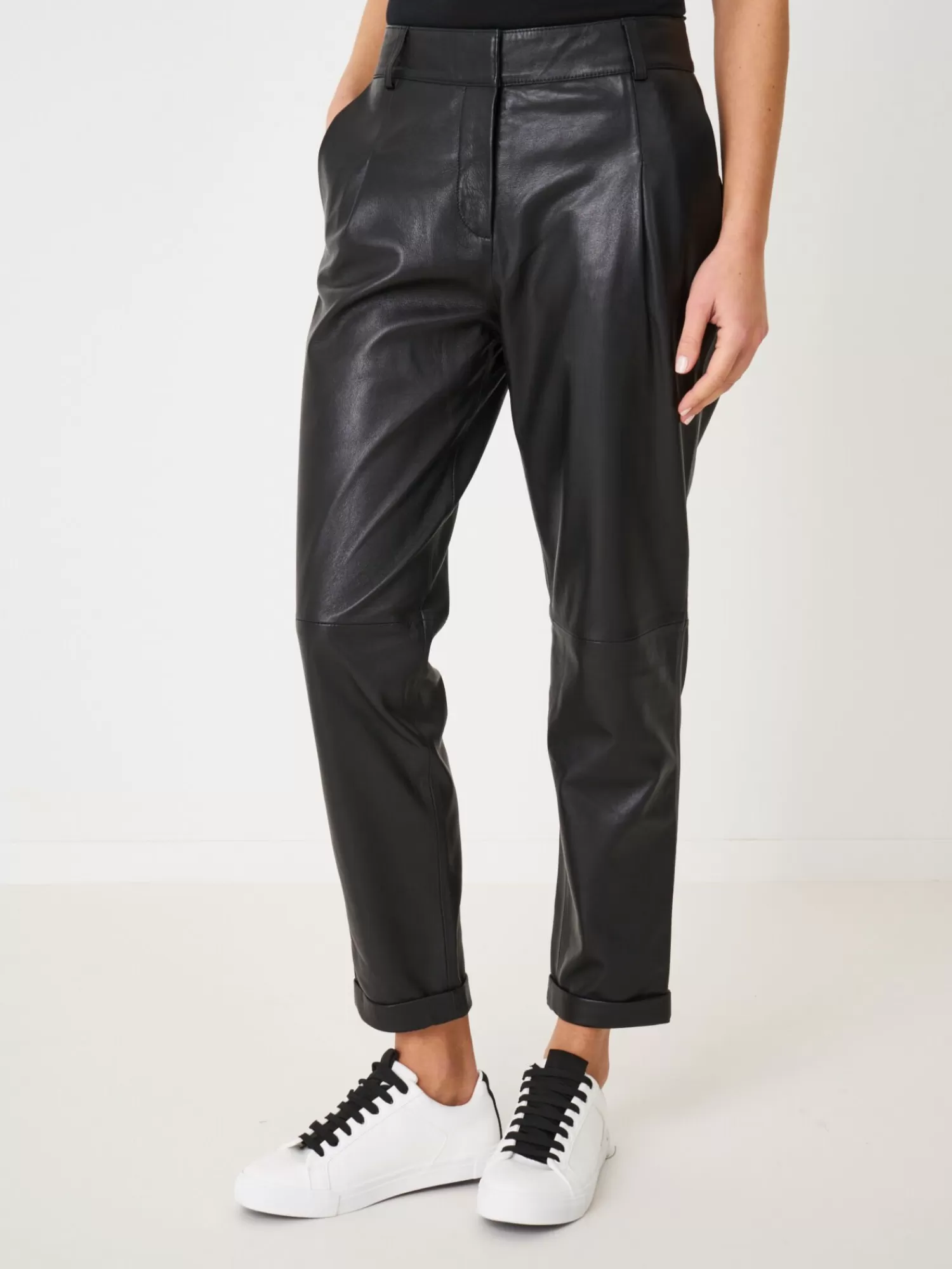 REPEAT cashmere Leder>Loose Fit Lederhose Black