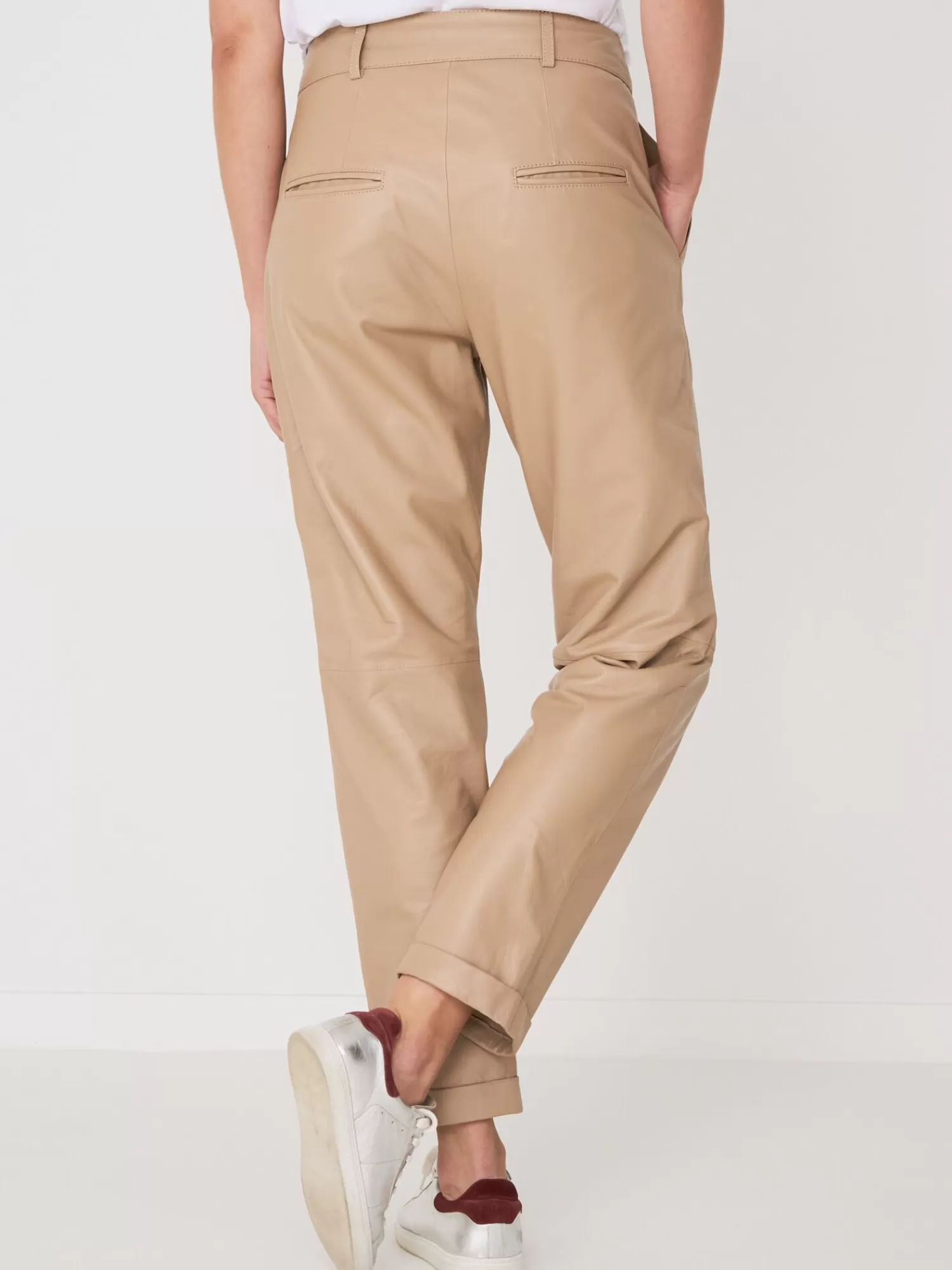 REPEAT cashmere Leder>Loose Fit Lederhose Nougat