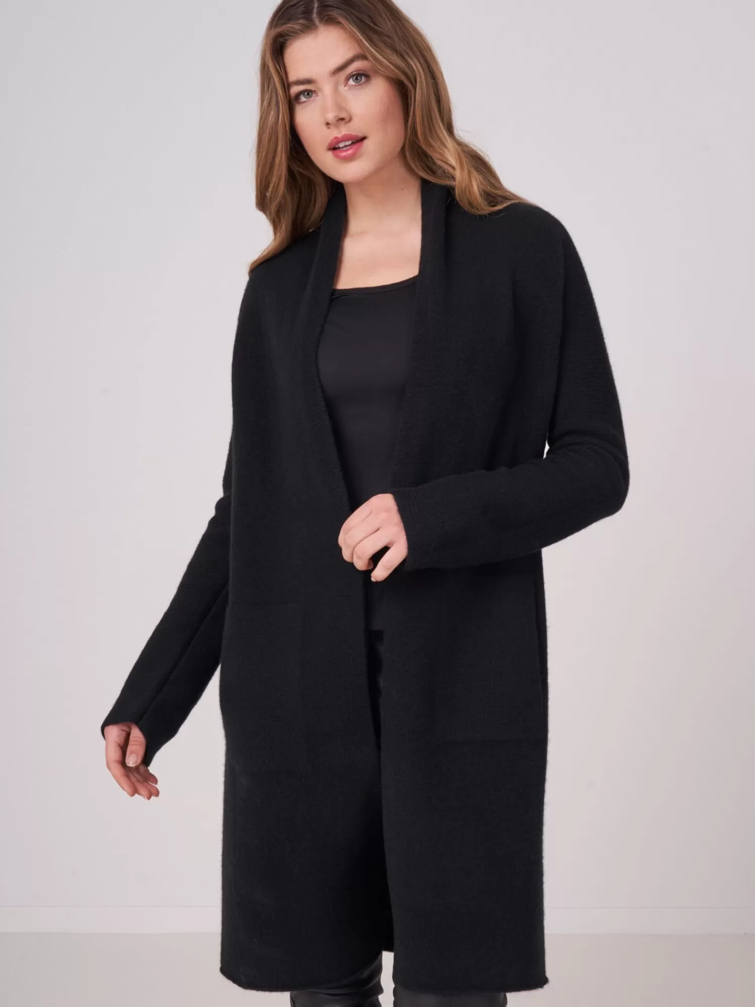 REPEAT cashmere Strickjacken>Luxuriose Grobstrickjacke Aus Bio-Kaschmir Black