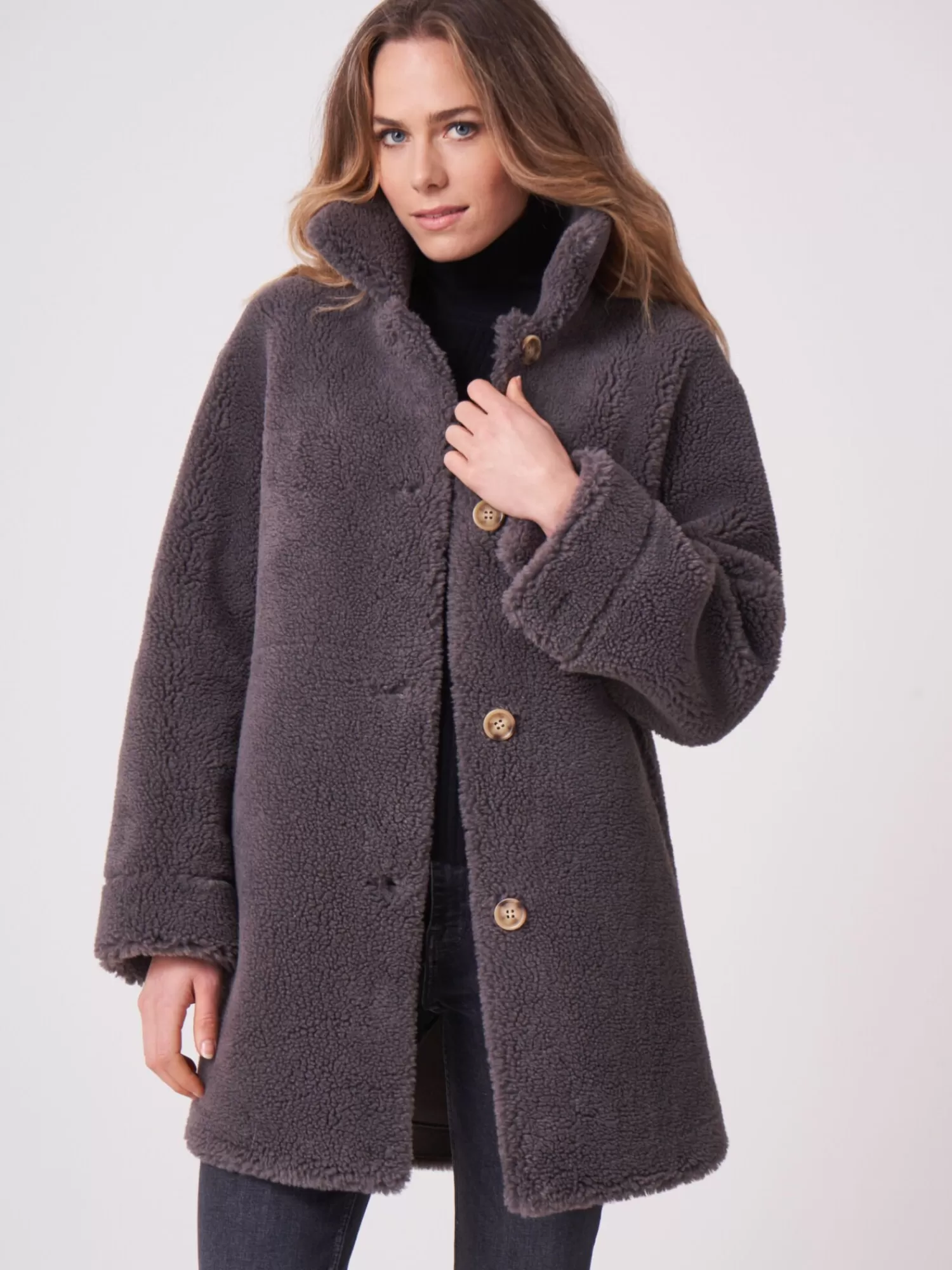 REPEAT cashmere Mäntel>Mittellanger Faux Shearling Mäntel Mit Wendefunktion Ash