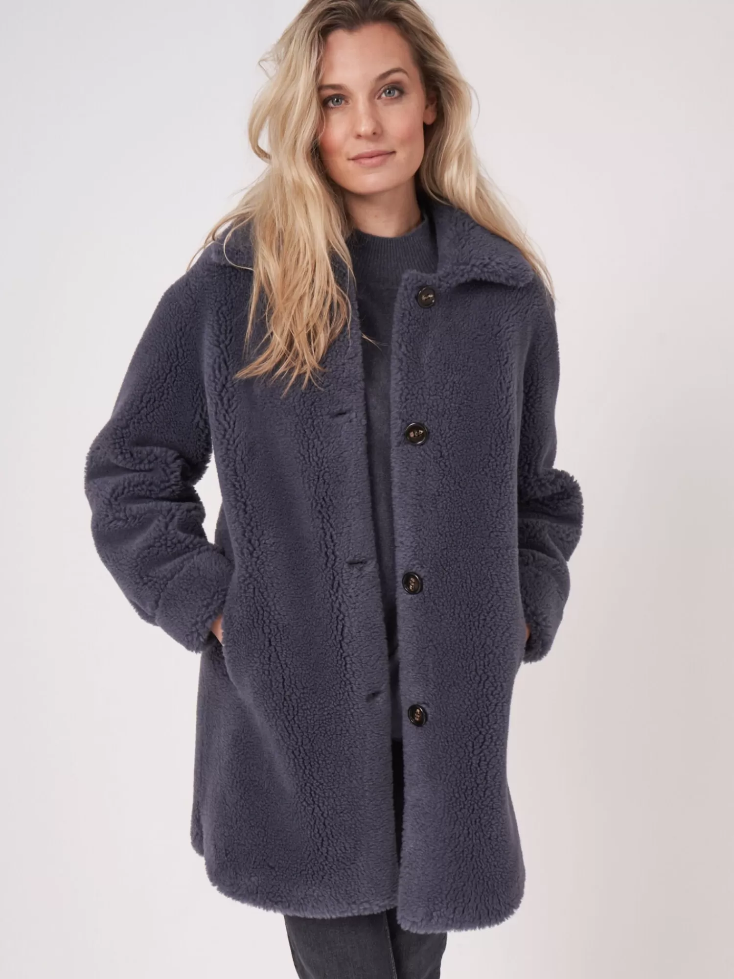 REPEAT cashmere Mäntel>Mittellanger Faux Shearling Mäntel Mit Wendefunktion Midnight