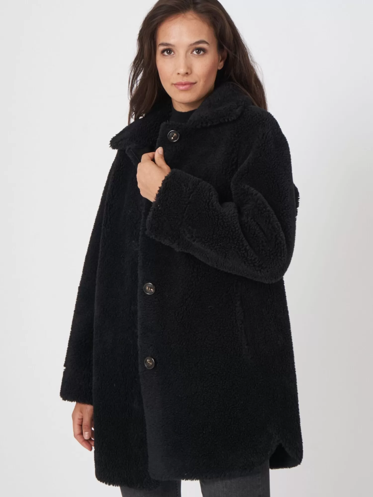 REPEAT cashmere Mäntel>Mittellanger Faux Shearling Mäntel Mit Wendefunktion Black