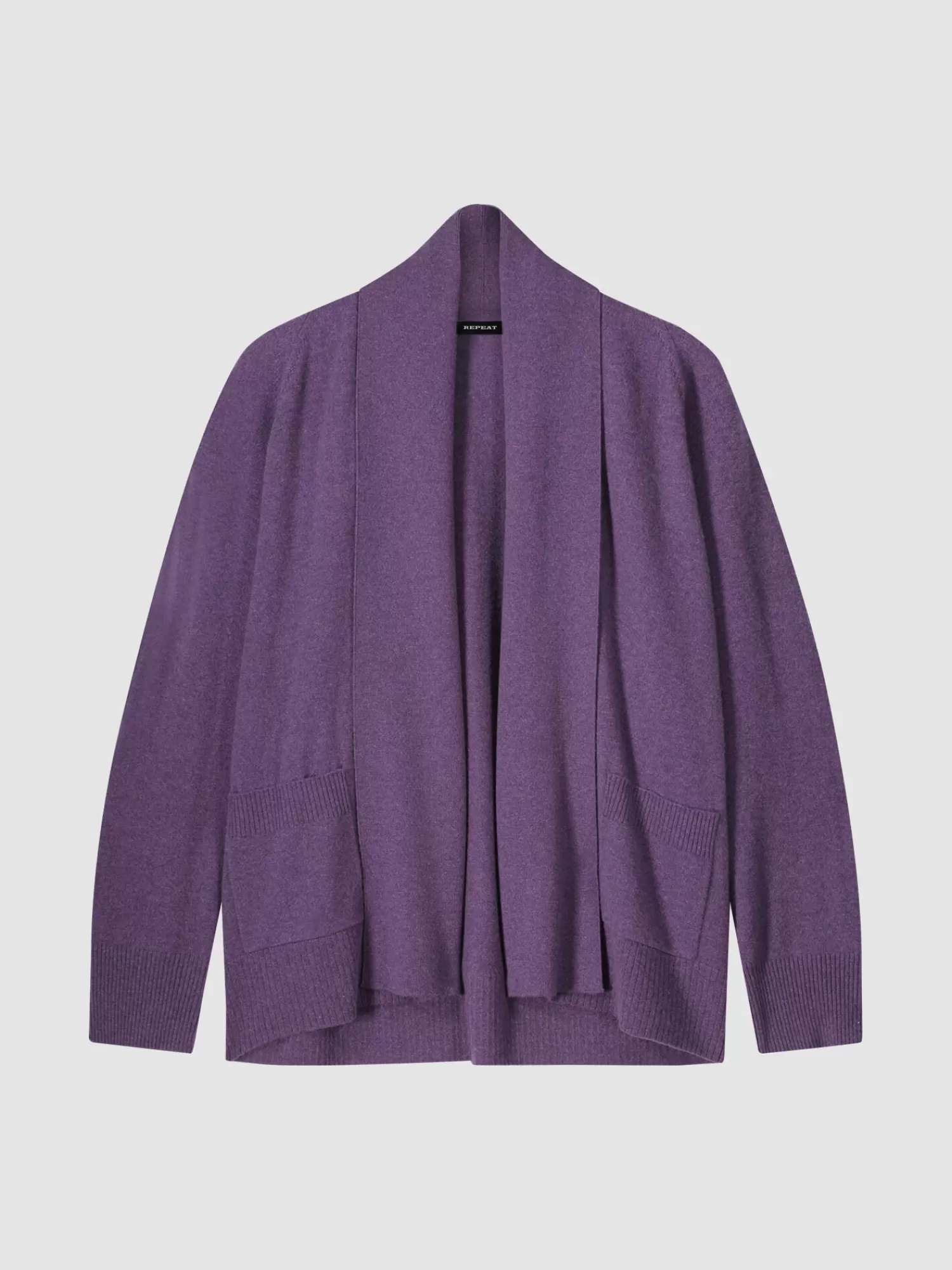 REPEAT cashmere Strickjacken>Offene Kaschmir-Strickjacke Mit Schalkragen Und Taschen Amethyst