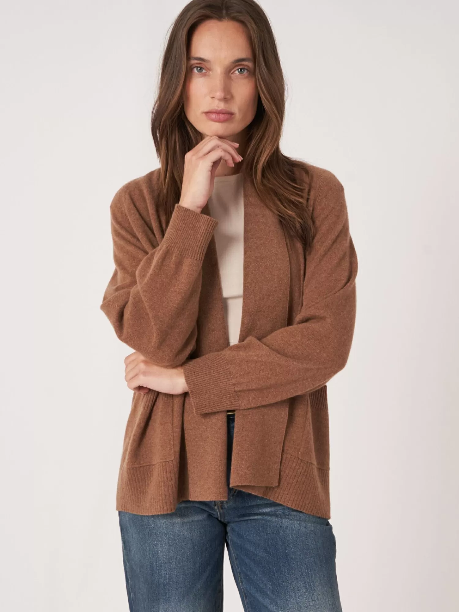 REPEAT cashmere Strickjacken>Offene Kaschmir-Strickjacke Mit Schalkragen Und Taschen Hazel