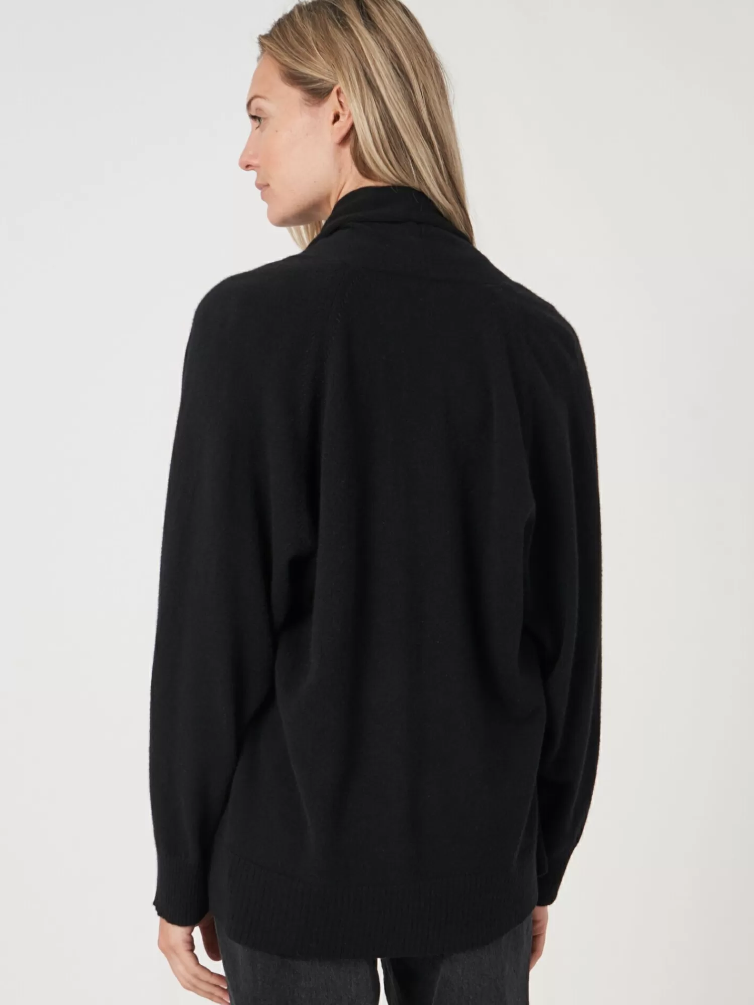 REPEAT cashmere Strickjacken>Offene Kaschmir-Strickjacke Mit Schalkragen Und Taschen Black