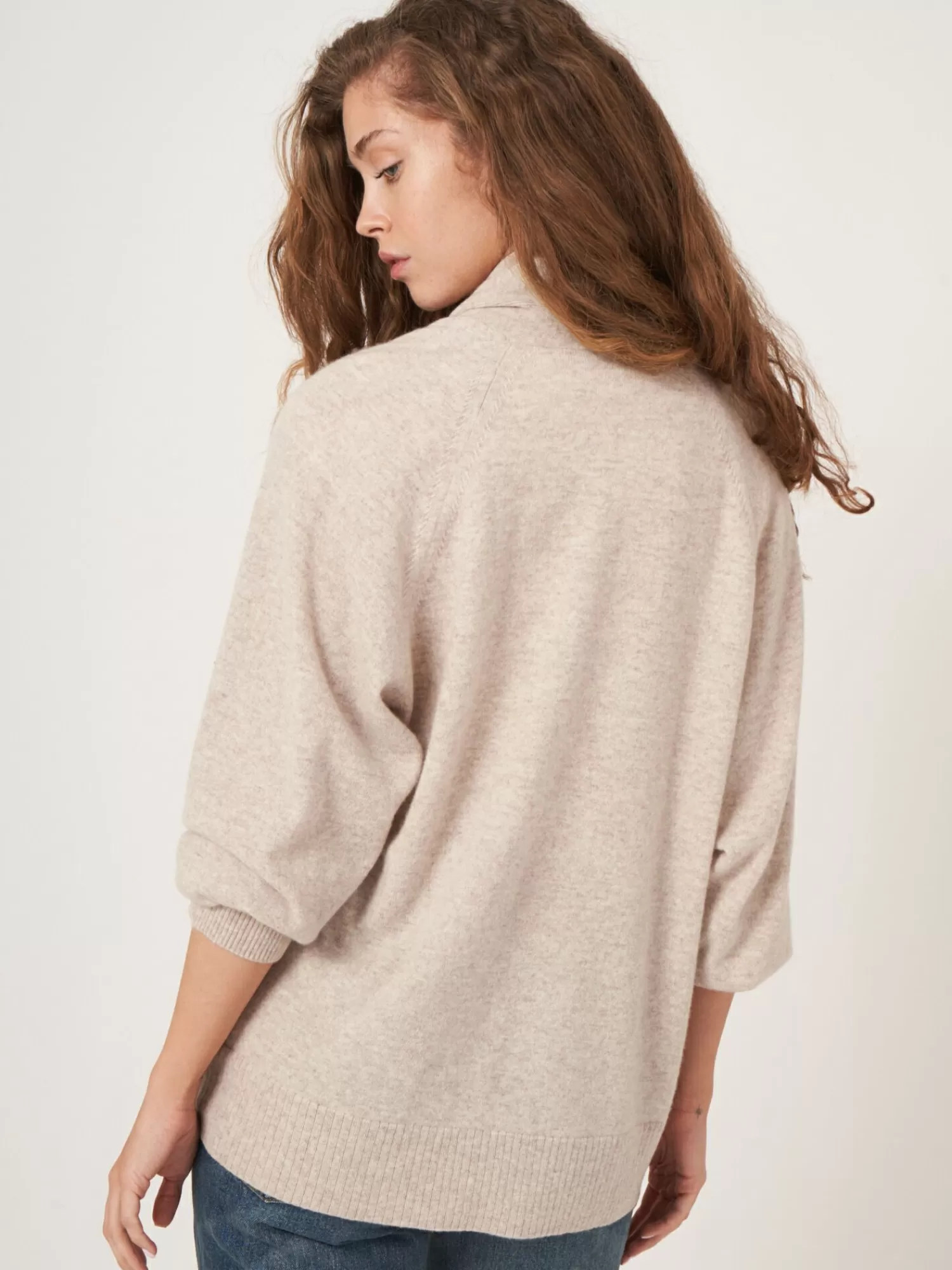 REPEAT cashmere Strickjacken>Offene Kaschmir-Strickjacke Mit Schalkragen Und Taschen Beige