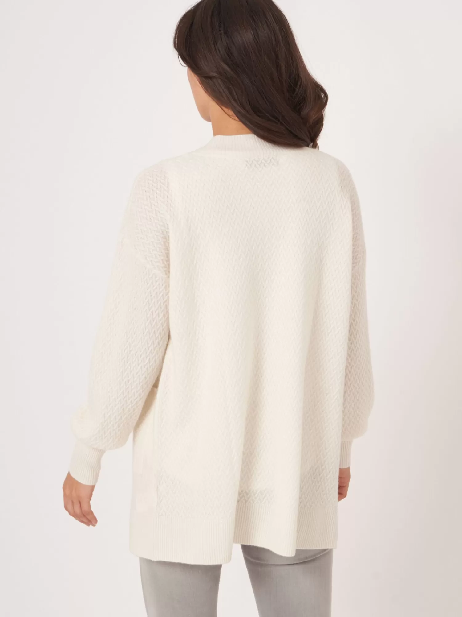 REPEAT cashmere Organisches Kaschmir>Offene Strickjacke Aus Bio-Kaschmir Mit Feinem Zopfstrickmuster Cream