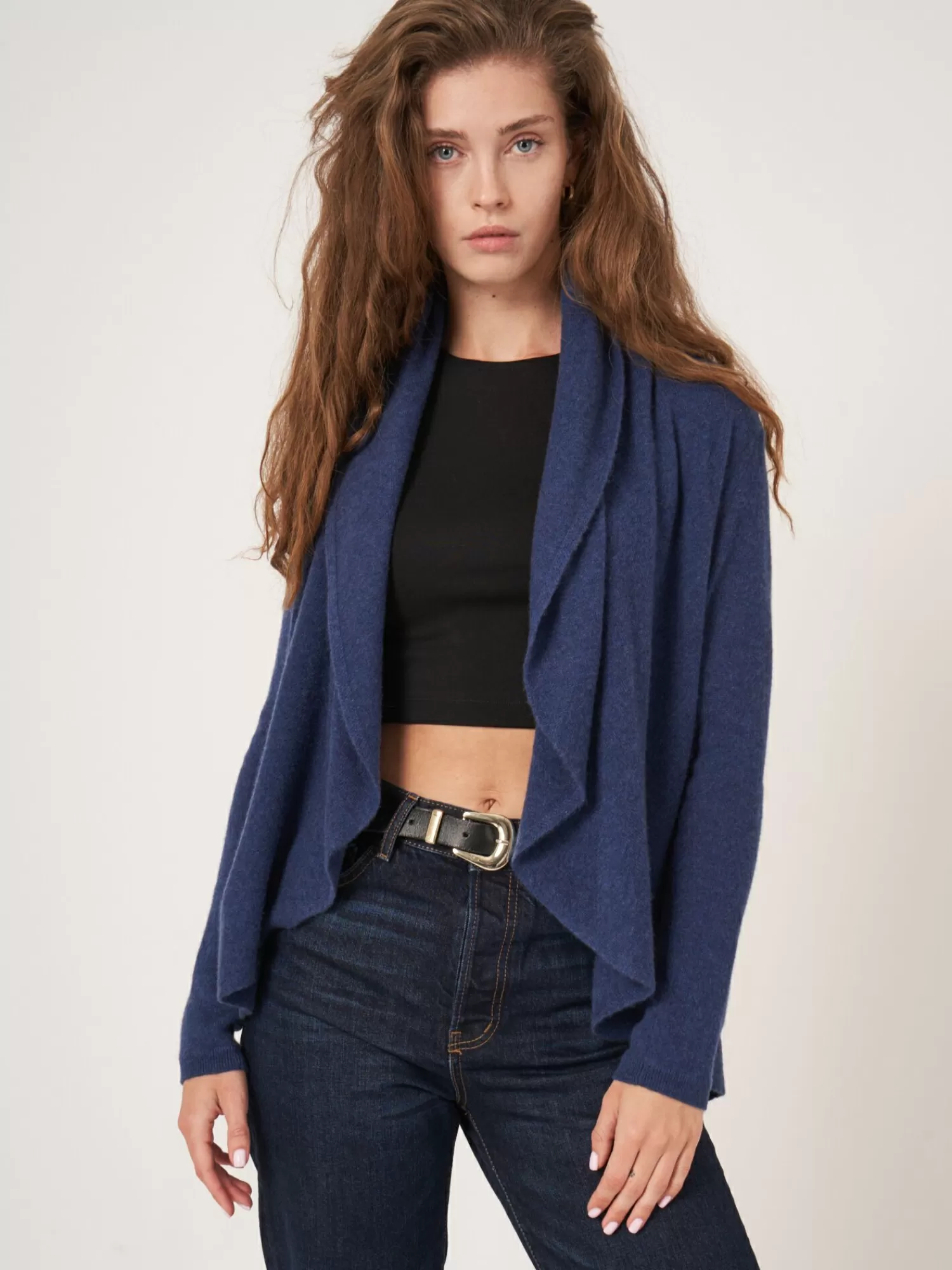 REPEAT cashmere Strickjacken>Offene Strickjacke Mit Schalkragen Aus Bio-Kaschmir Saphire