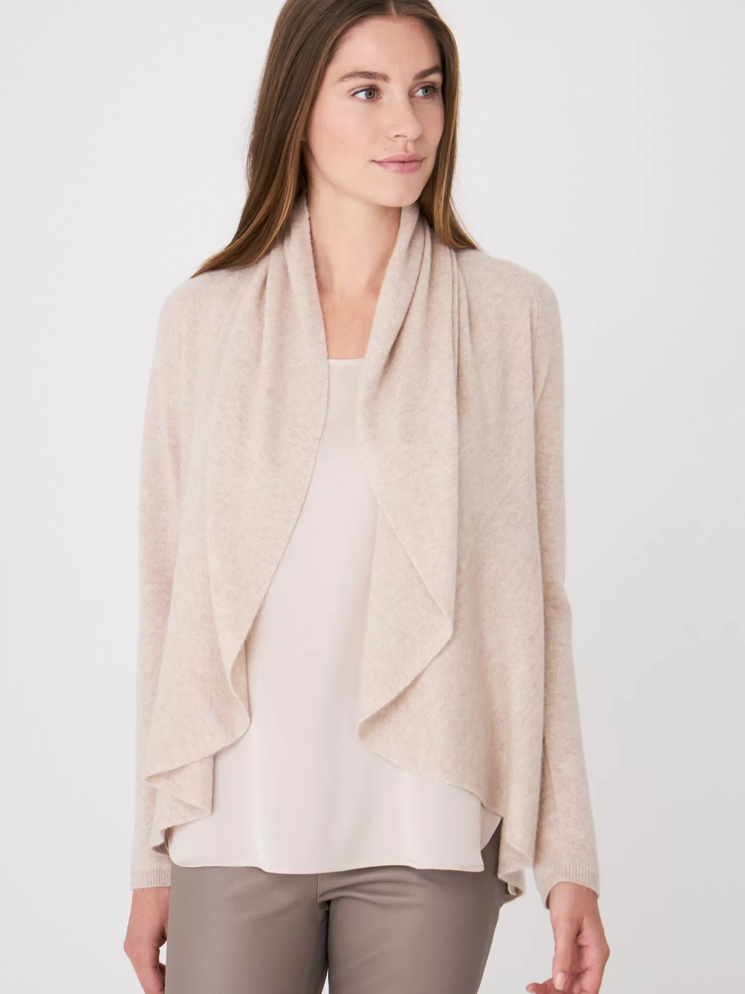 REPEAT cashmere Organisches Kaschmir>Offene Strickjacke Mit Schalkragen Aus Bio-Kaschmir Beige