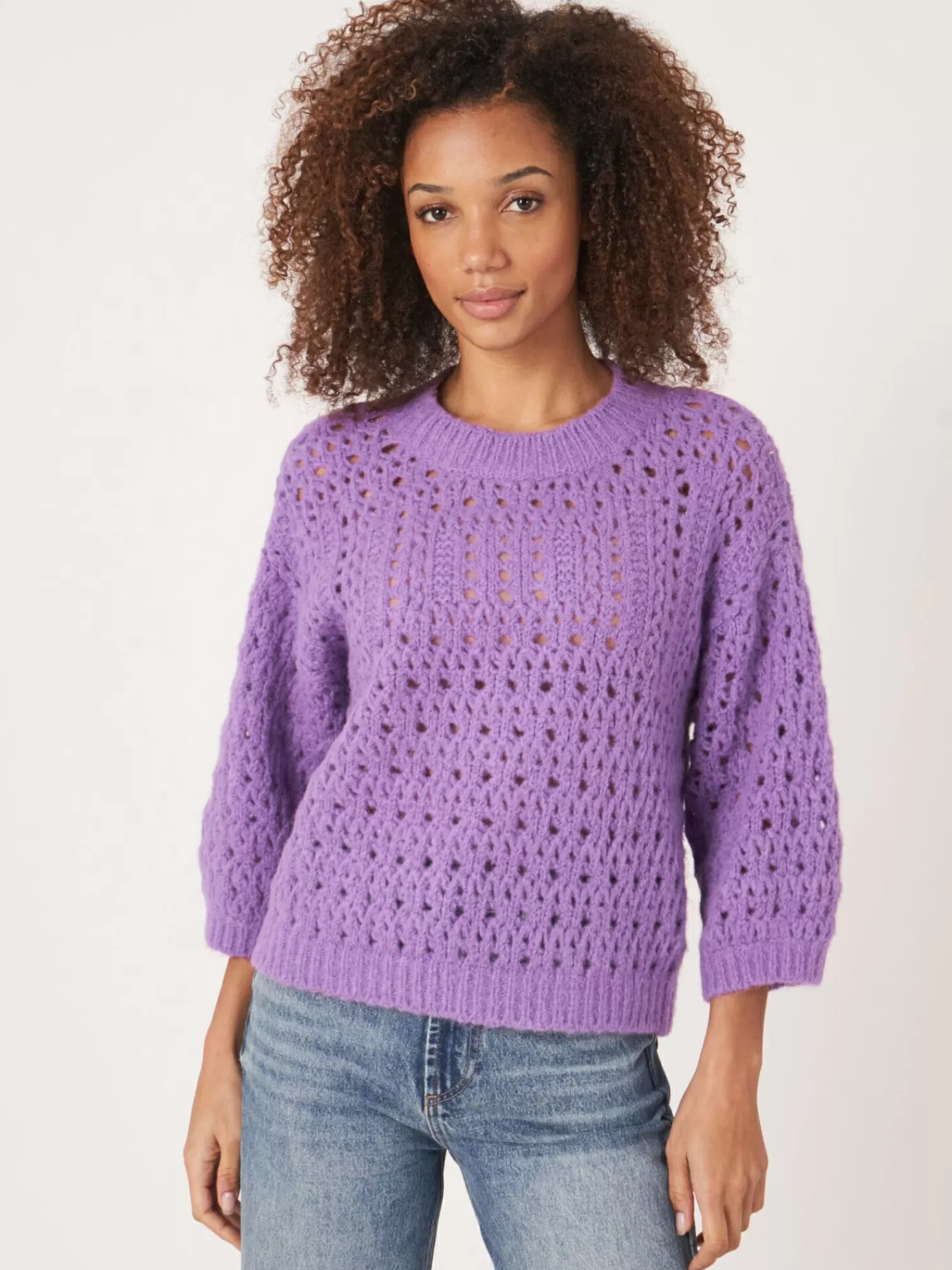 REPEAT cashmere Pullover>Offener Ajour-Strickpulli Lilac