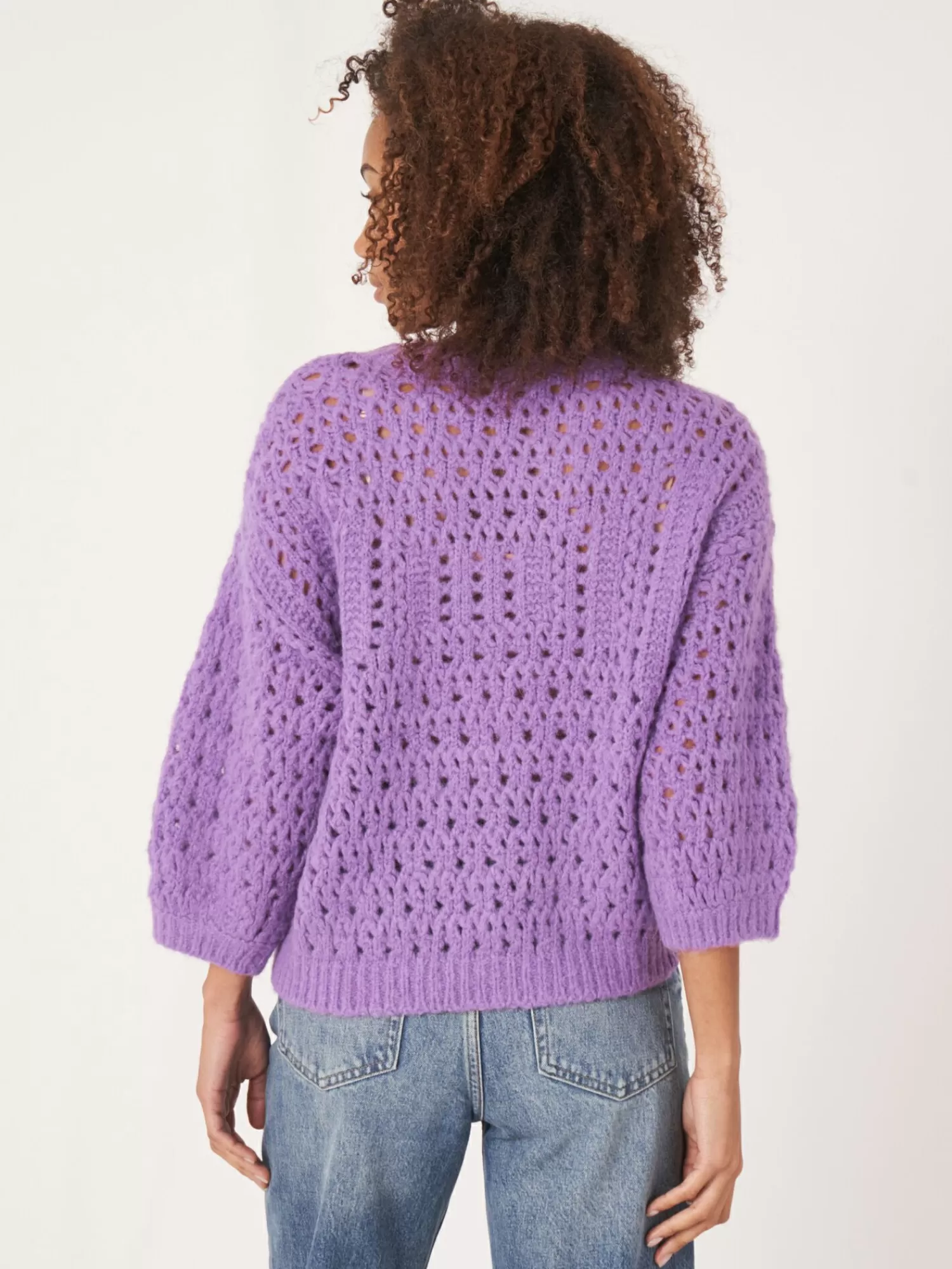 REPEAT cashmere Pullover>Offener Ajour-Strickpulli Lilac