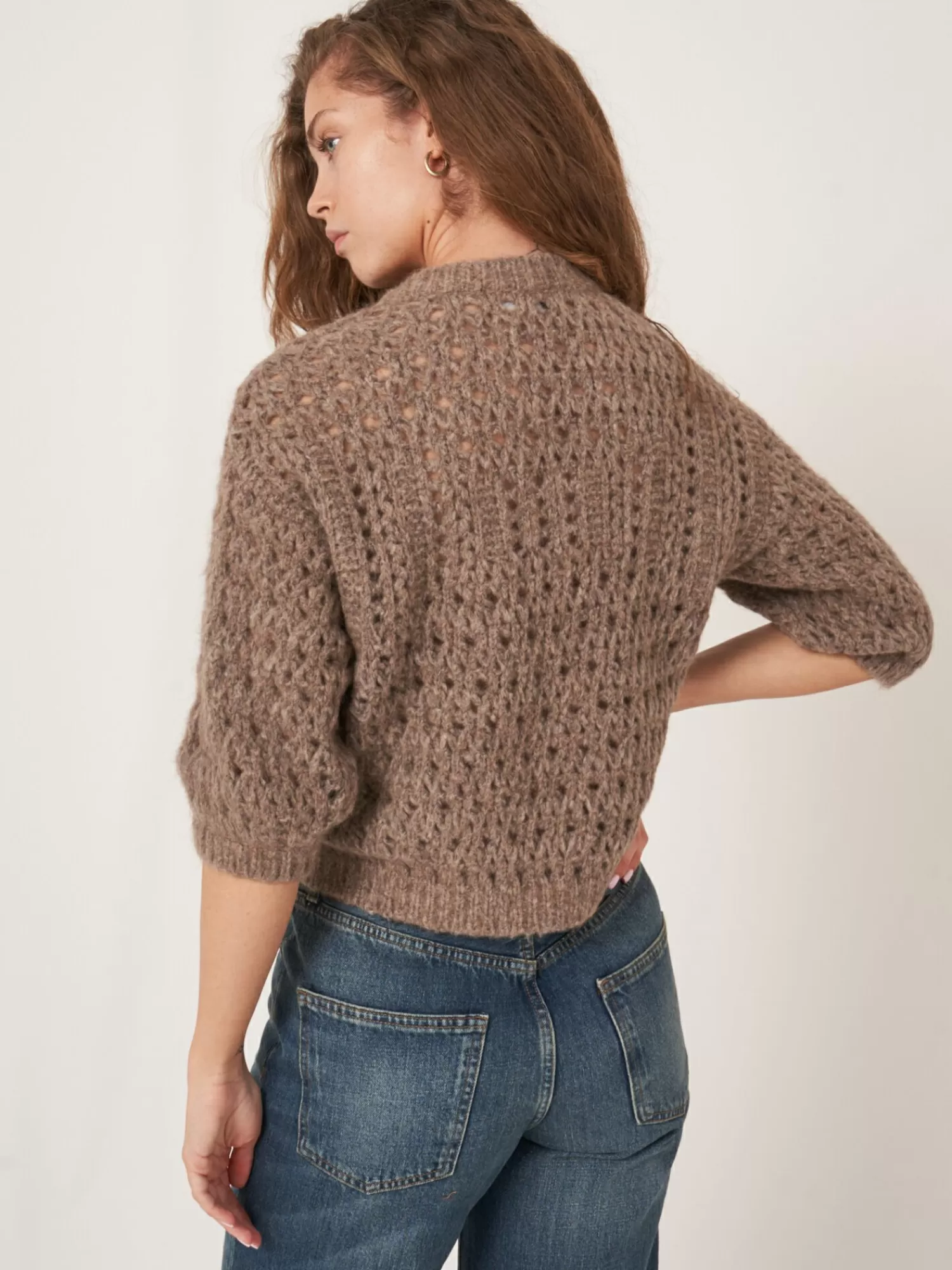 REPEAT cashmere Pullover>Offener Ajour-Strickpulli Taupe